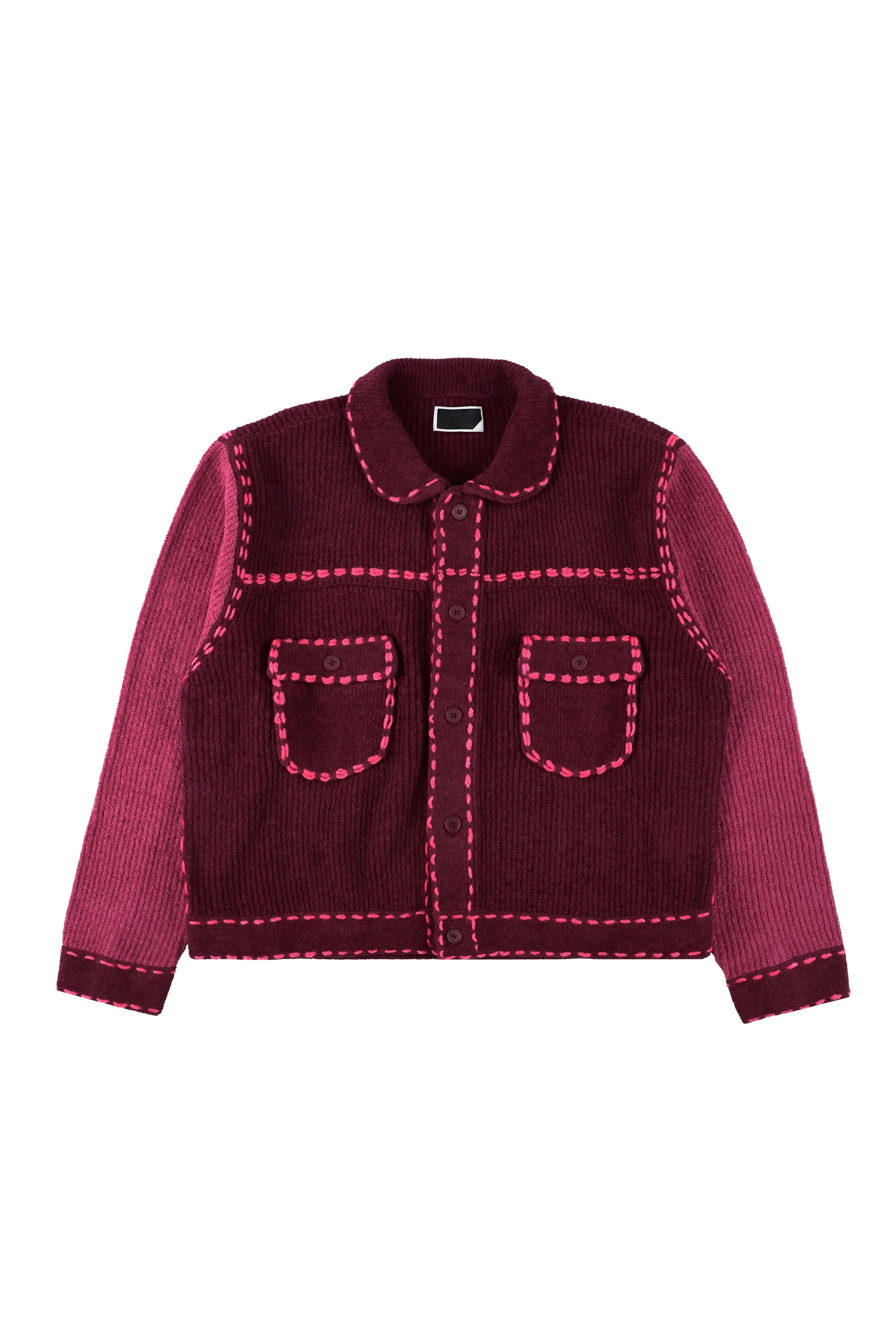 The PG1 KNIT CARIGAN BURGUNDY available online with global shipping, and in PAM Stores Melbourne and Sydney.