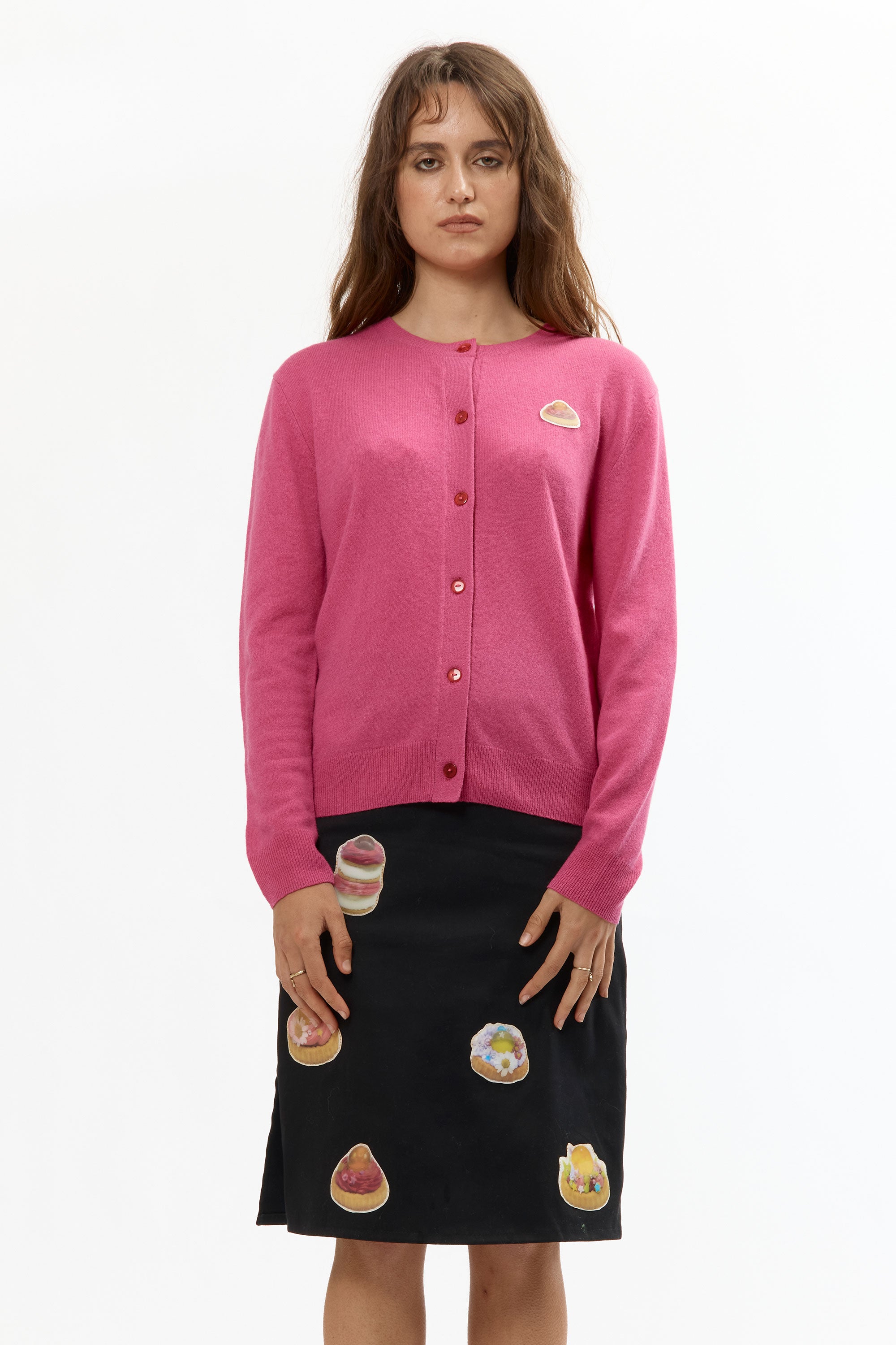The QUEREMOS PASTELES TARTLETTE PINK CARDIGAN available online with global shipping, and in PAM Stores Melbourne and Sydney.