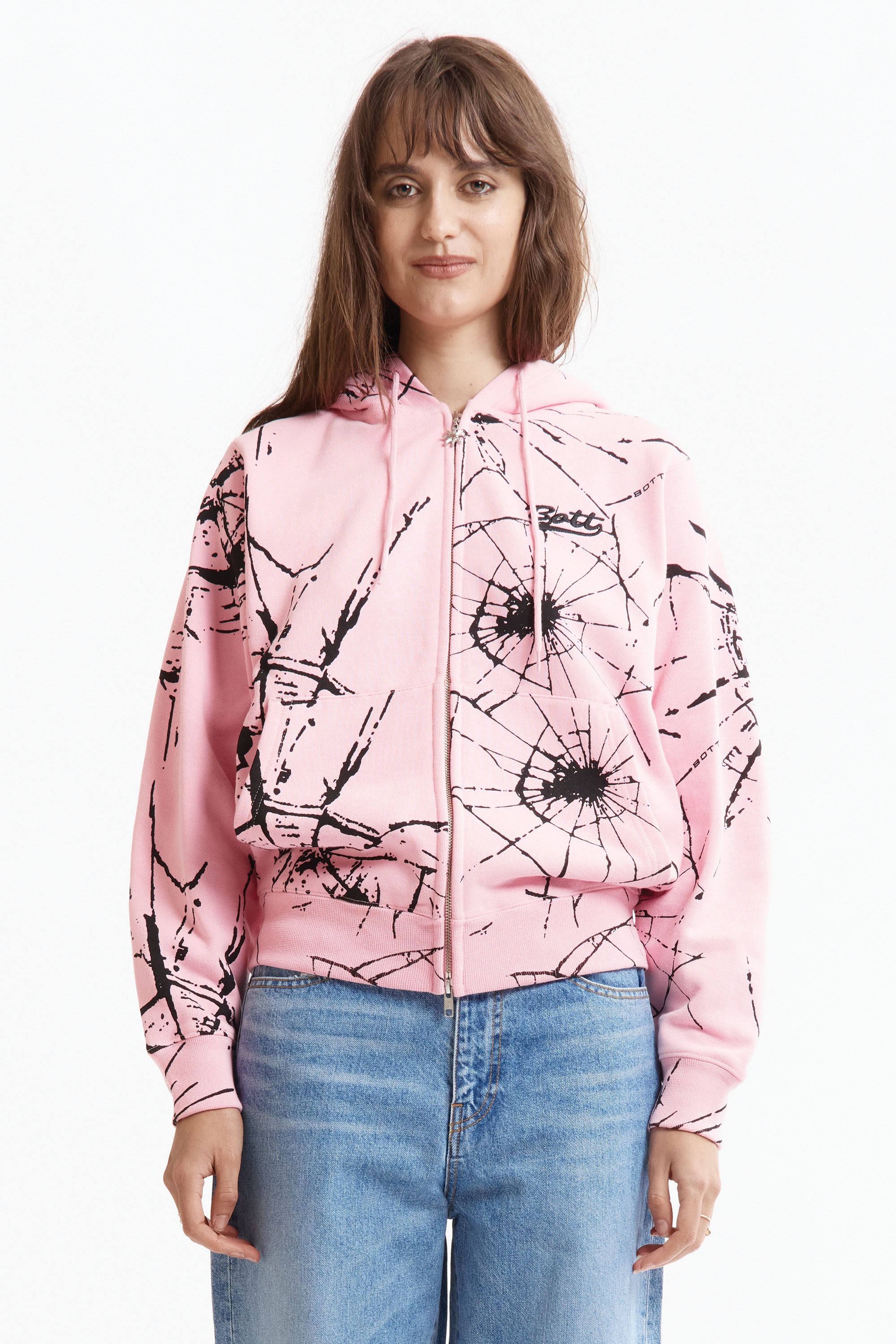 The Shattered Zip Hoodie Pink available online with global shipping, and in PAM Stores Melbourne and Sydney.