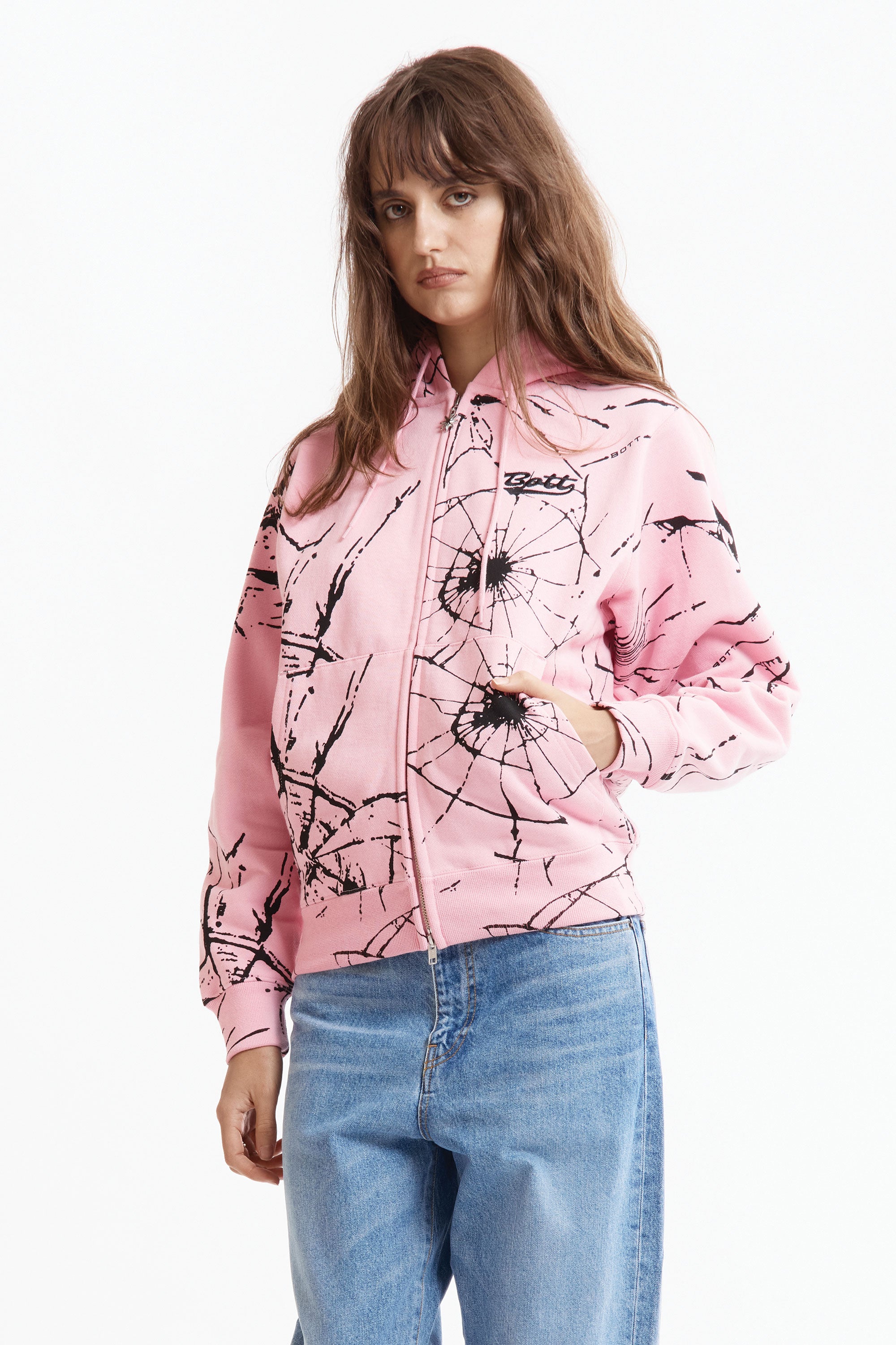 The Shattered Zip Hoodie Pink available online with global shipping, and in PAM Stores Melbourne and Sydney.