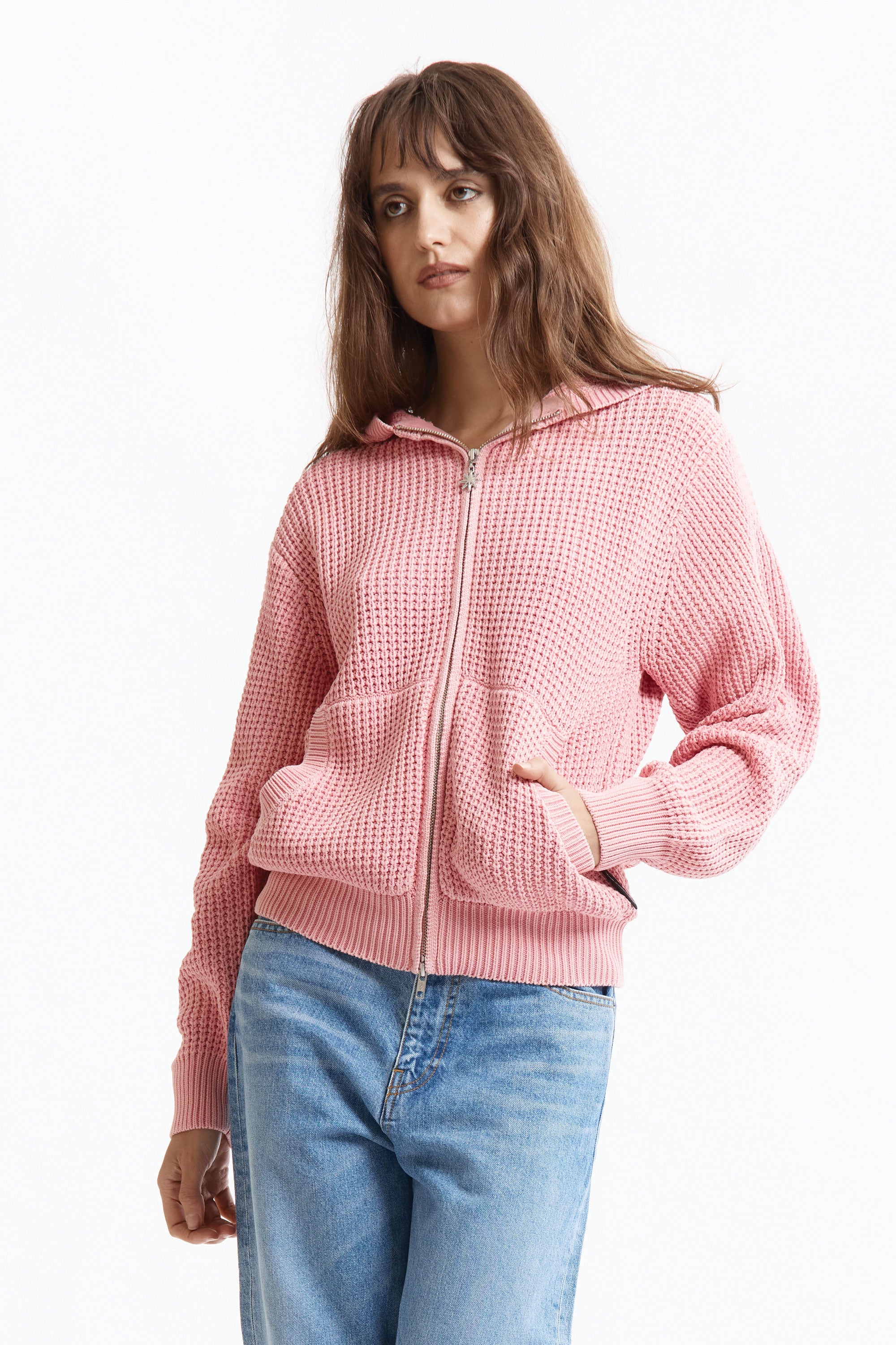 The Knit Zip Hoodie Pink available online with global shipping, and in PAM Stores Melbourne and Sydney.