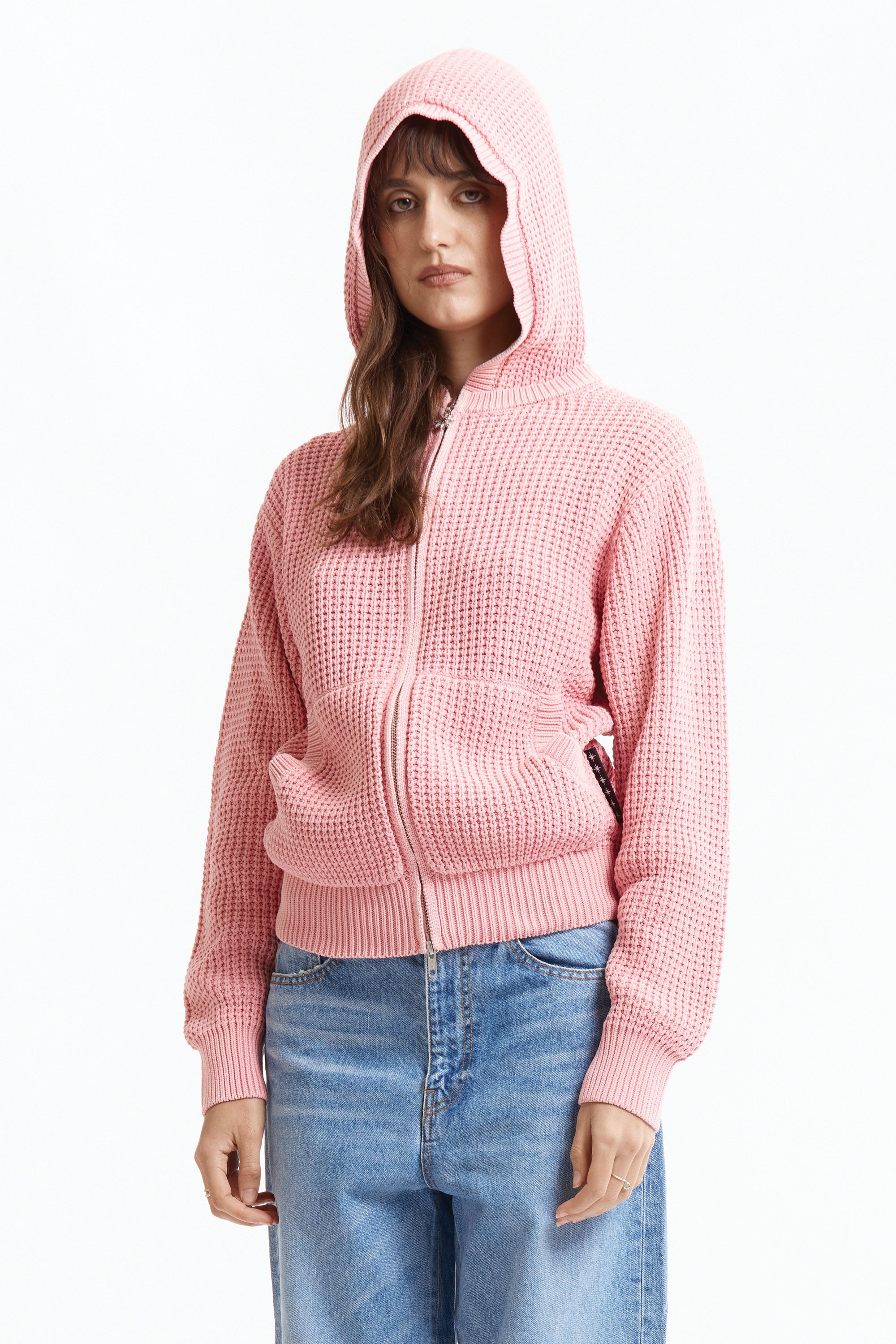 The Knit Zip Hoodie Pink available online with global shipping, and in PAM Stores Melbourne and Sydney.