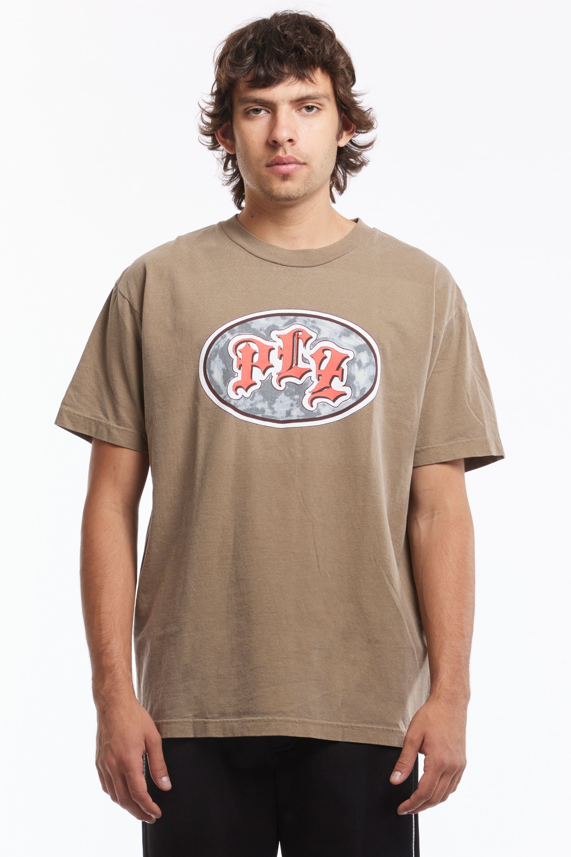 The PLZ Brown Tee available online with global shipping, and in PAM Stores Melbourne and Sydney.