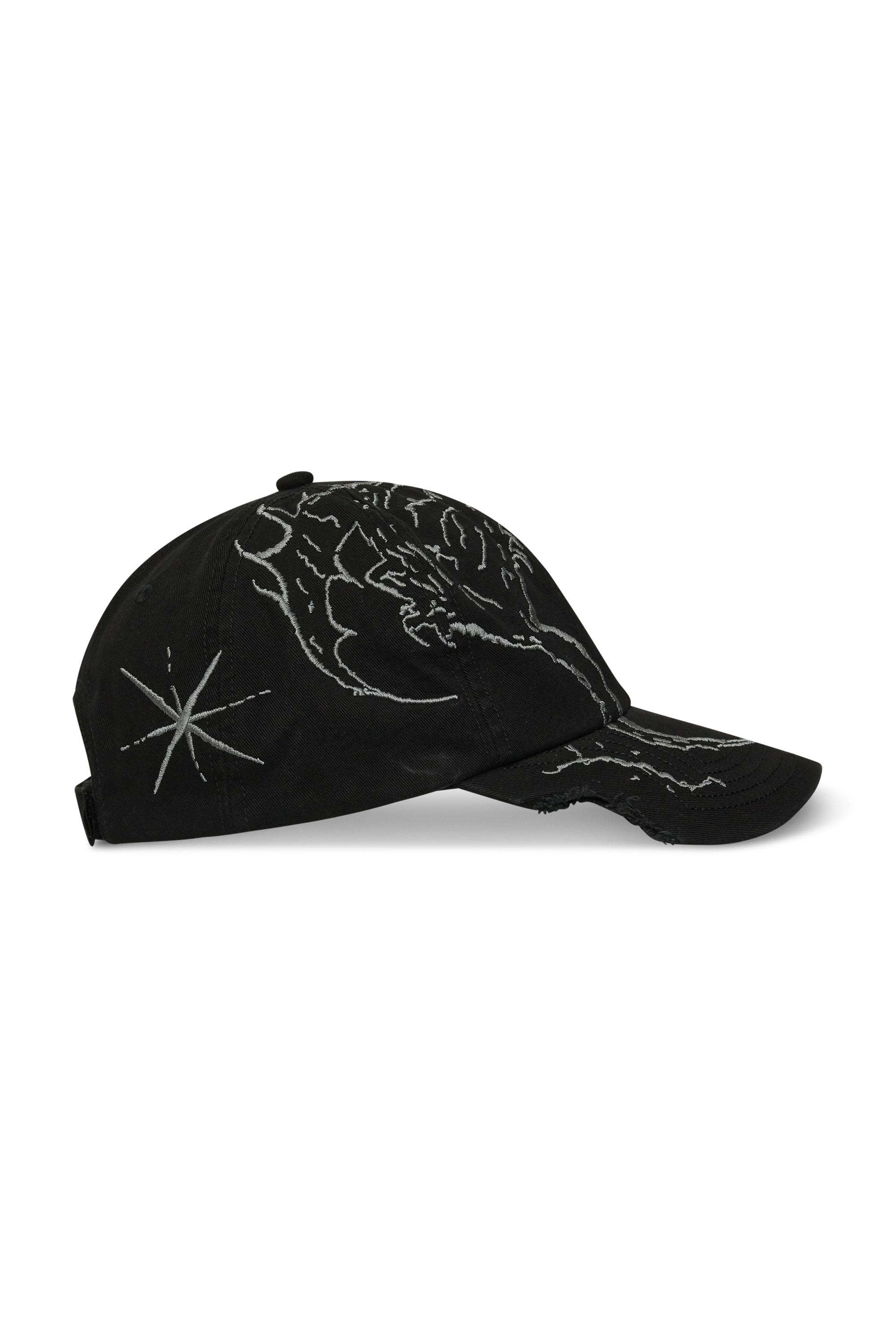The Ryli Embriodered 6 Panel Cap Washed Black available online with global shipping, and in PAM Stores Melbourne and Sydney.