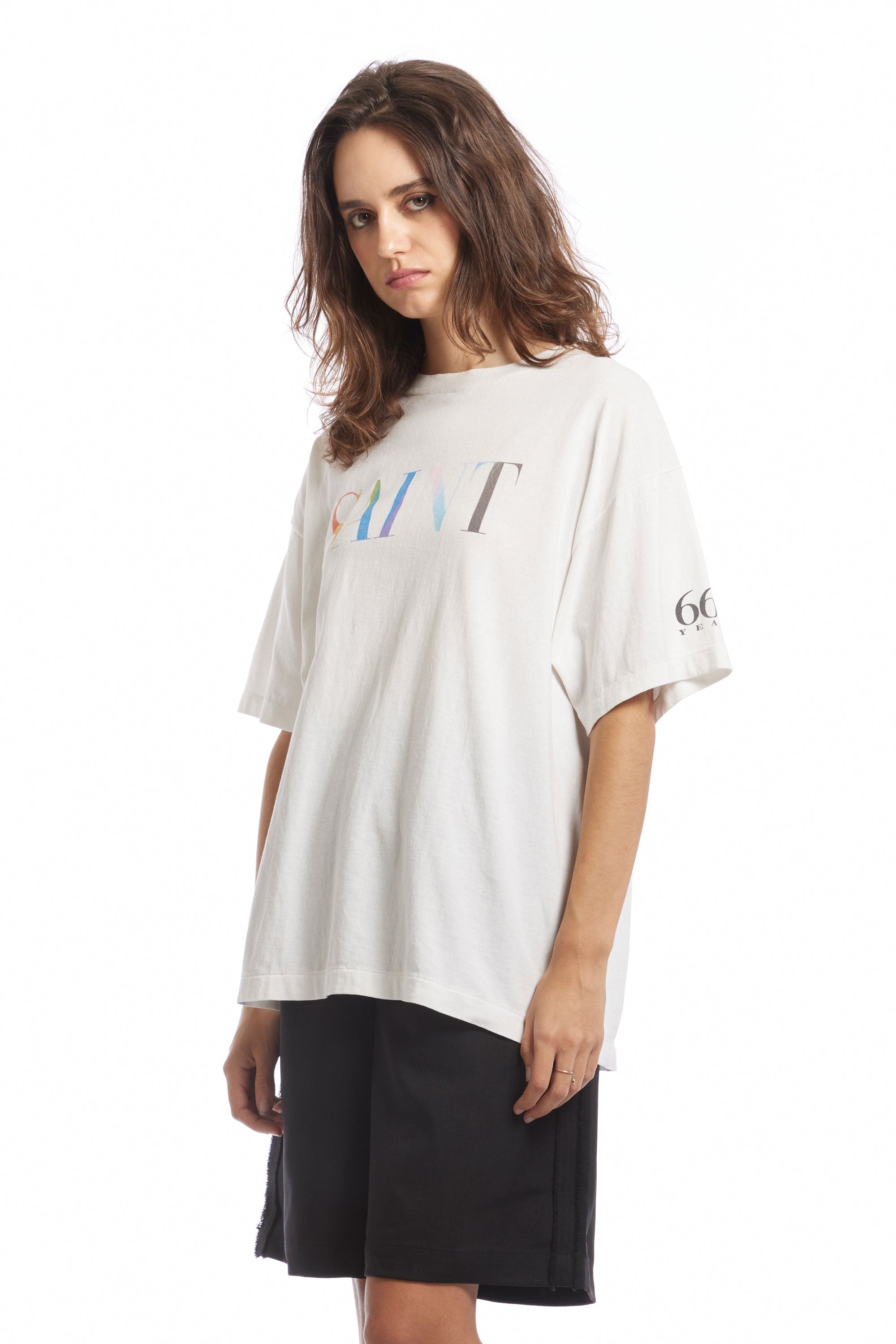 The RAINBOW SAINT SS TEE WHITE available online with global shipping, and in PAM Stores Melbourne and Sydney.