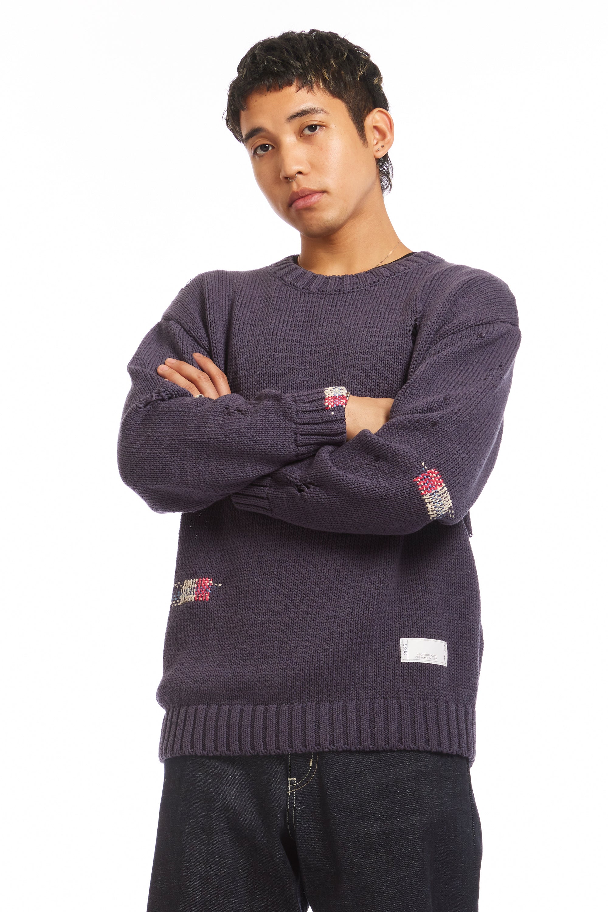 The SAVAGE CREWNECK KNITTED SWEATER NAVY available online with global shipping, and in PAM Stores Melbourne and Sydney.