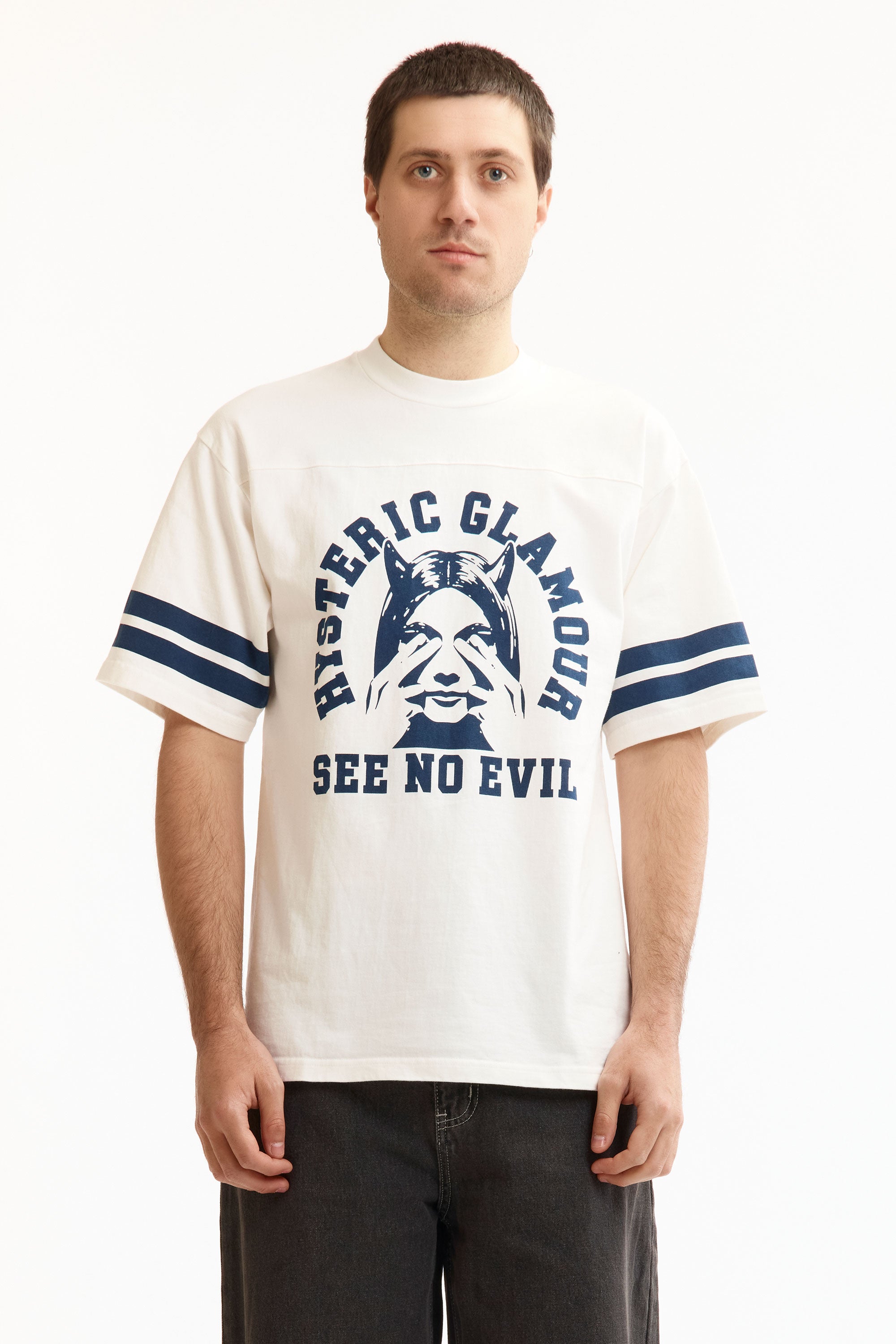 The SEE NO EVIL T SHIRT WHITE available online with global shipping, and in PAM Stores Melbourne and Sydney.
