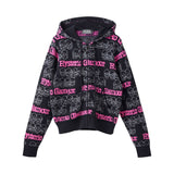 Skull Stripe Jacquard Hoodie Black