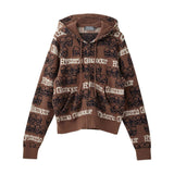 Skull Stripe Jacquard Hoodie Brown