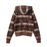 Skull Stripe Jacquard Hoodie Brown