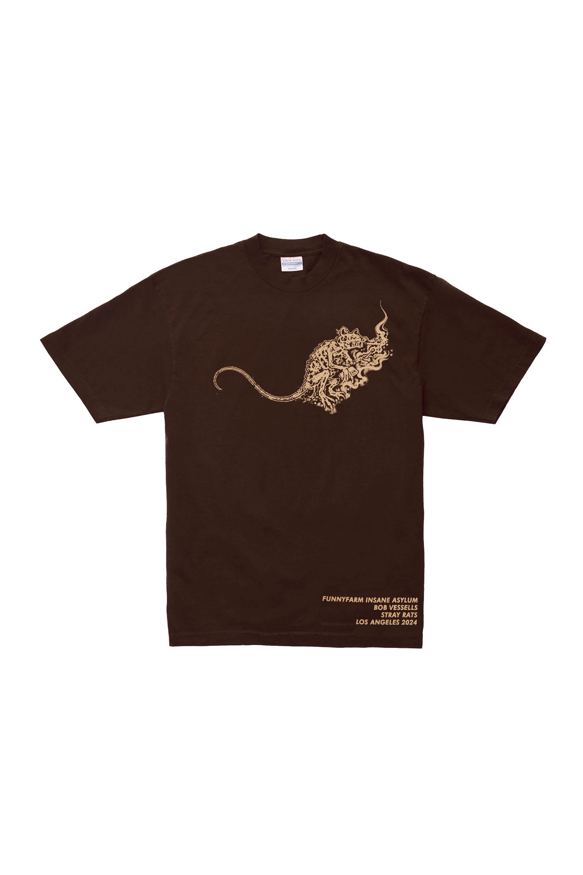 The STRAY RATS - SMOKING RAT TEE BROWN available online with global shipping, and in PAM Stores Melbourne and Sydney.