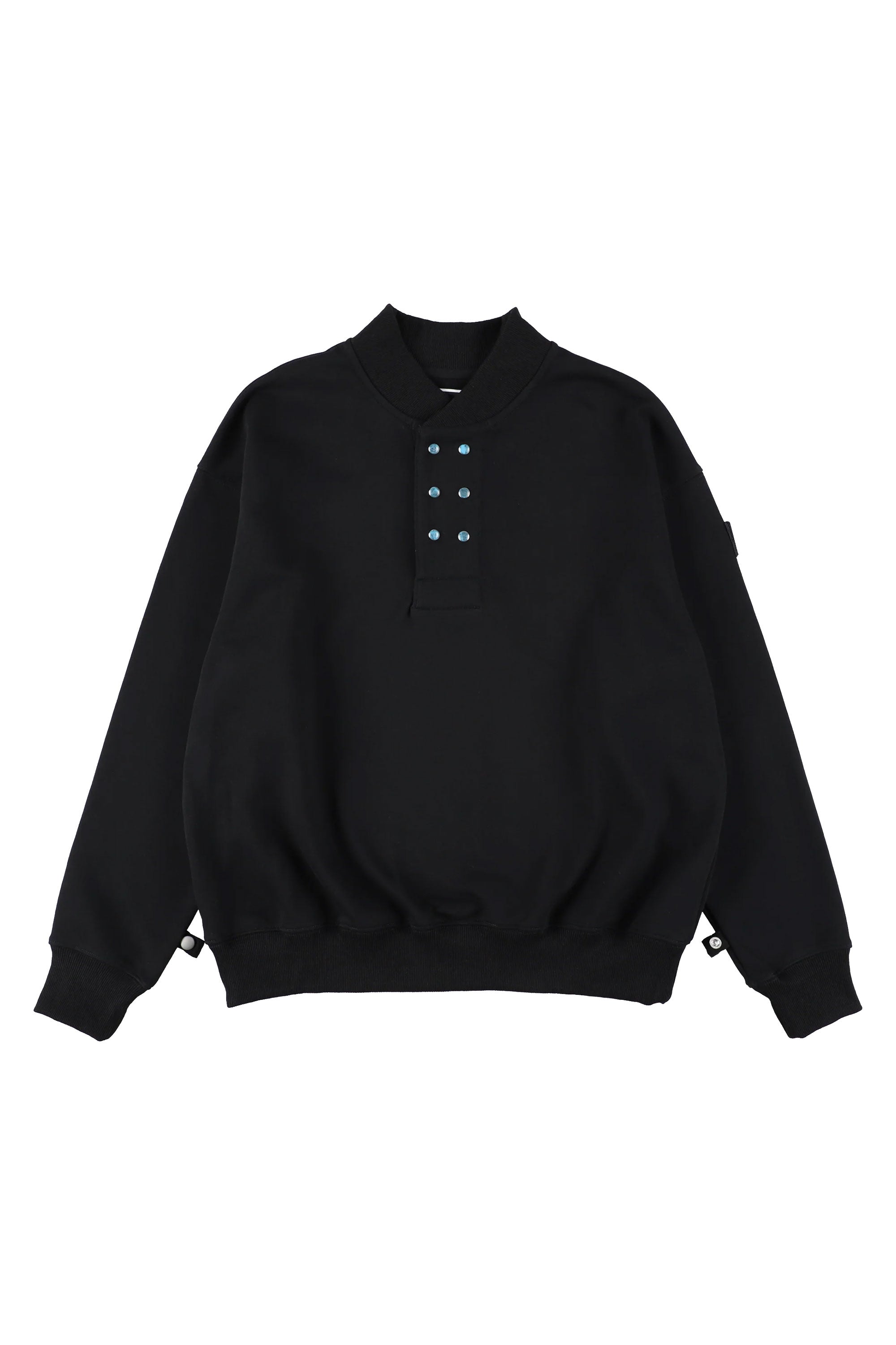 The DOUBLE HENLEY STONE SNAP SWEATSHIRT BLACK available online with global shipping, and in PAM Stores Melbourne and Sydney.