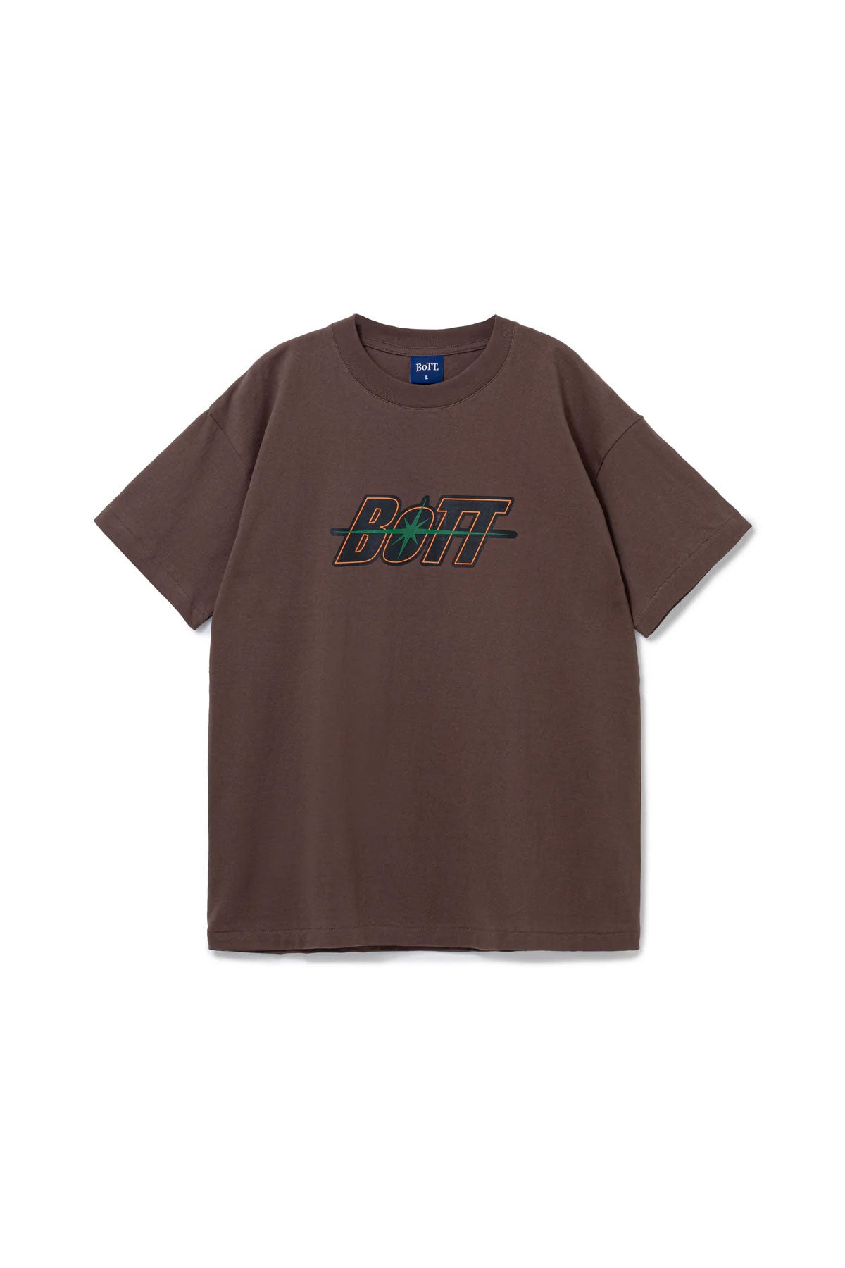 The BOTT - SPACE LOGO TEE BROWN  available online with global shipping, and in PAM Stores Melbourne and Sydney.