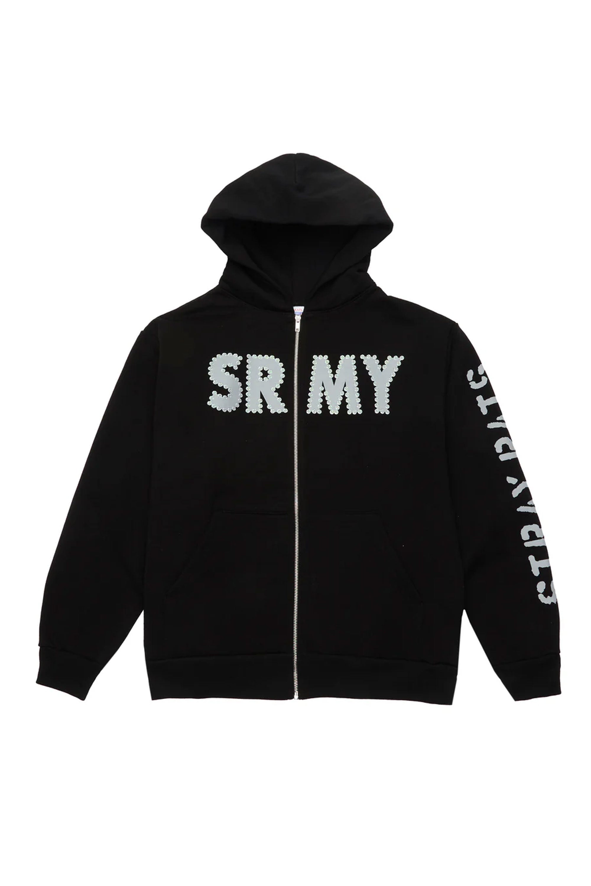 The STRAY RATS - SRMY GLITTER ZIP HOOD BLACK available online with global shipping, and in PAM Stores Melbourne and Sydney.