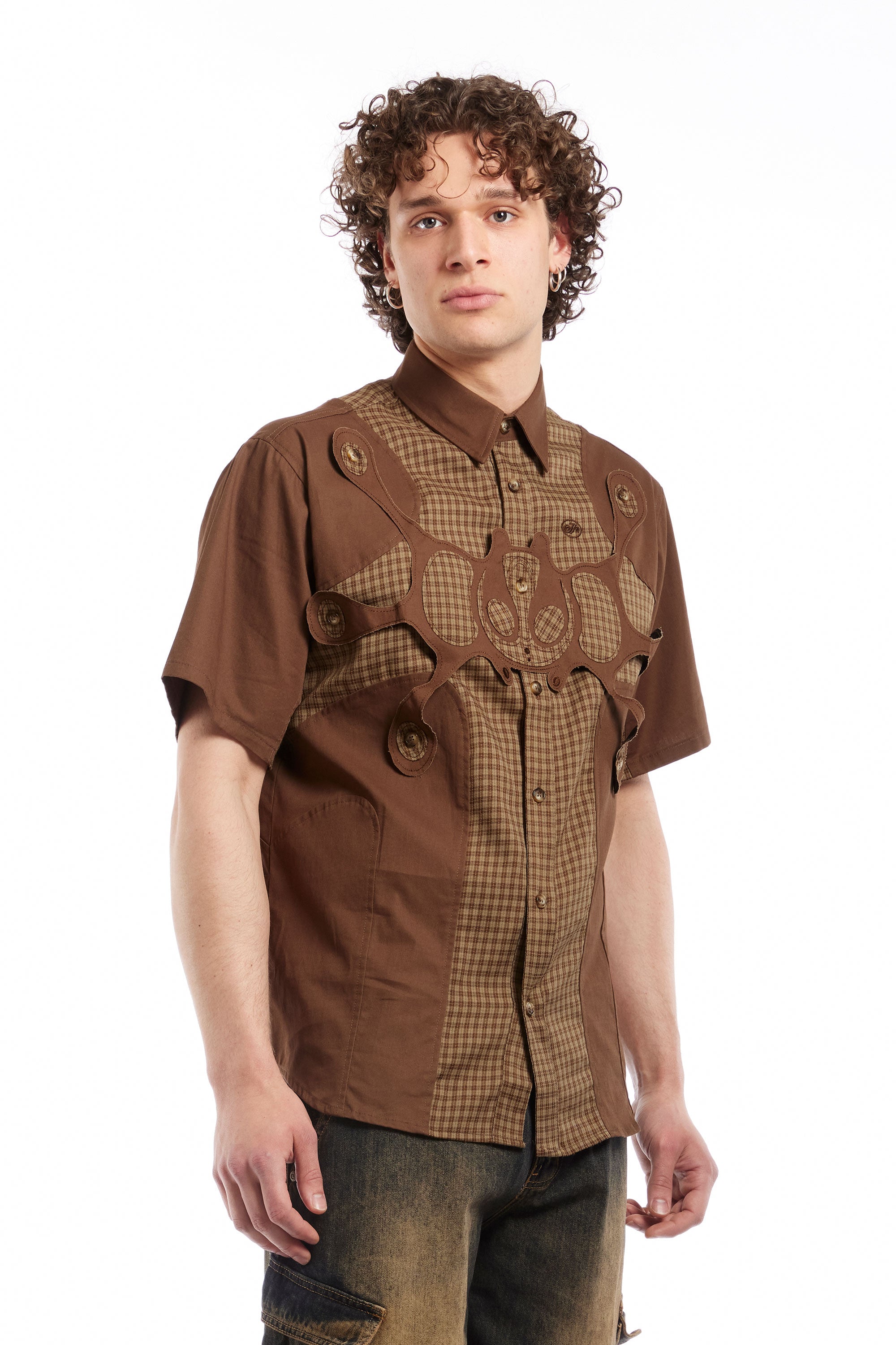 The Angel99 2.0 Button Up T-Shirt Brown  available online with global shipping, and in PAM Stores Melbourne and Sydney.