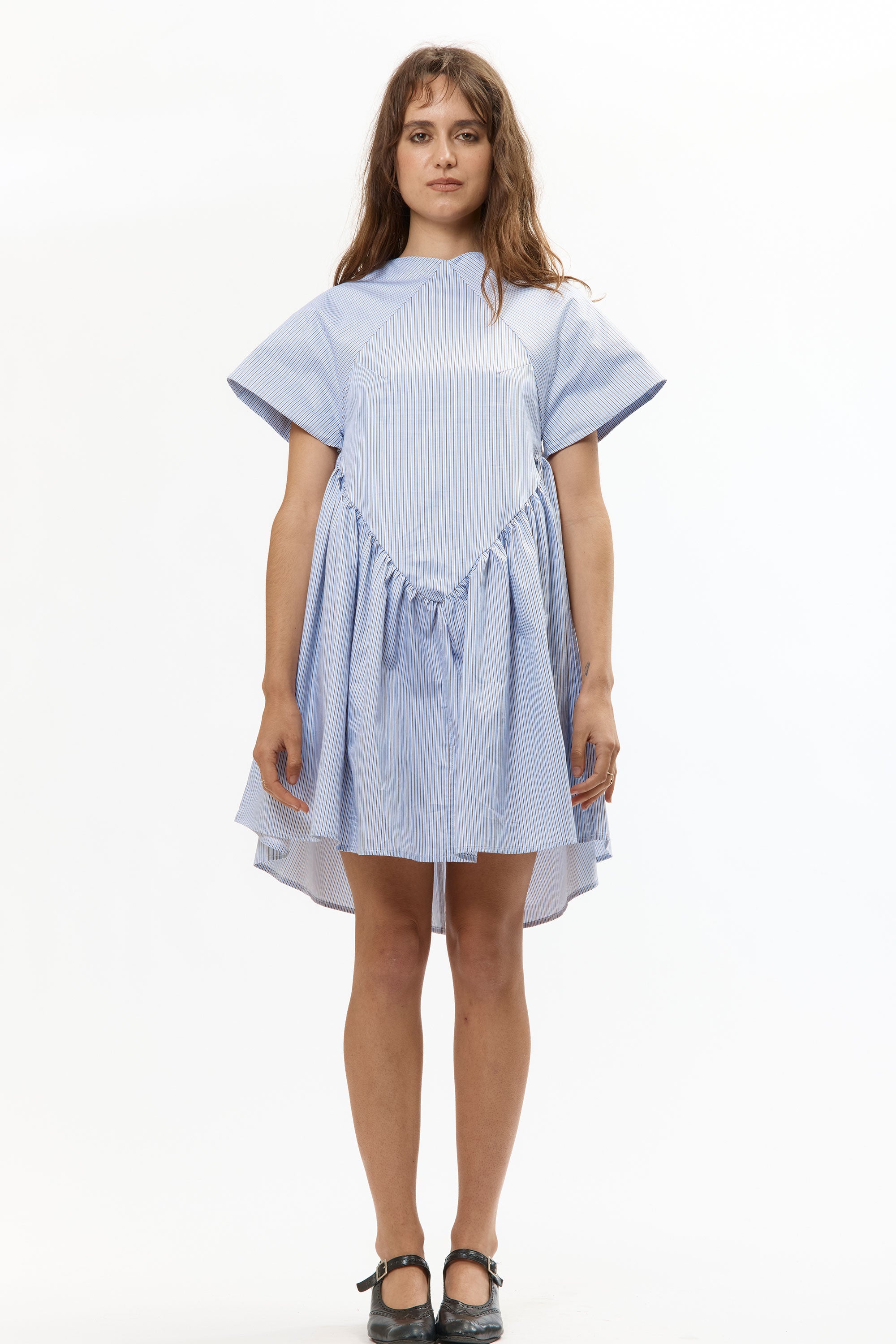 The PINSTRIPE DIAMOND BABYDOLL DRESS (BIAS CUT) available online with global shipping, and in PAM Stores Melbourne and Sydney.