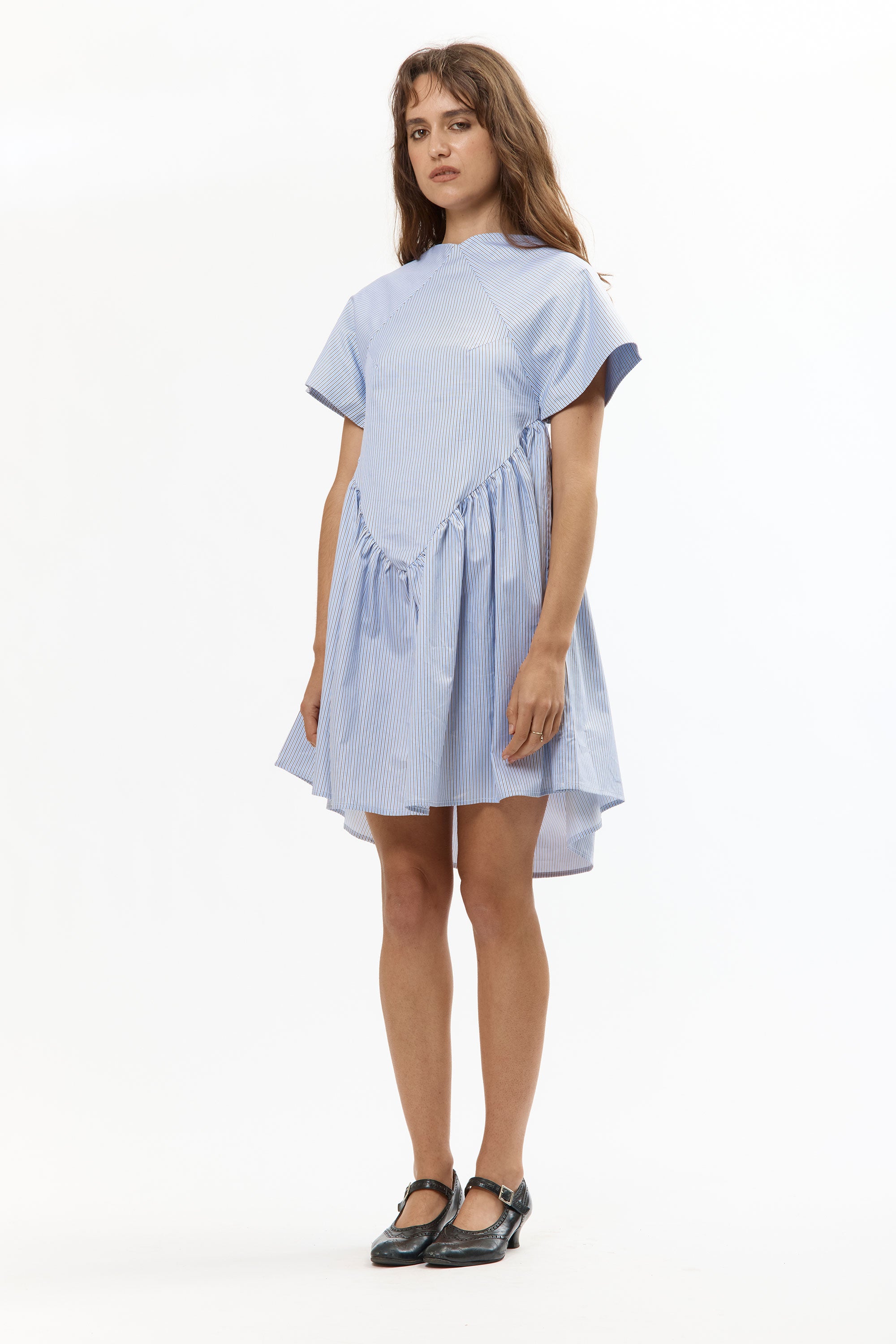 The PINSTRIPE DIAMOND BABYDOLL DRESS (BIAS CUT) available online with global shipping, and in PAM Stores Melbourne and Sydney.