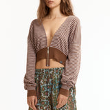 The SLAB GAUZE KNIT BOLERO STRIPE BROWN GREY available online with global shipping, and in PAM Stores Melbourne and Sydney.