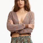 The SLAB GAUZE KNIT BOLERO STRIPE BROWN GREY available online with global shipping, and in PAM Stores Melbourne and Sydney.