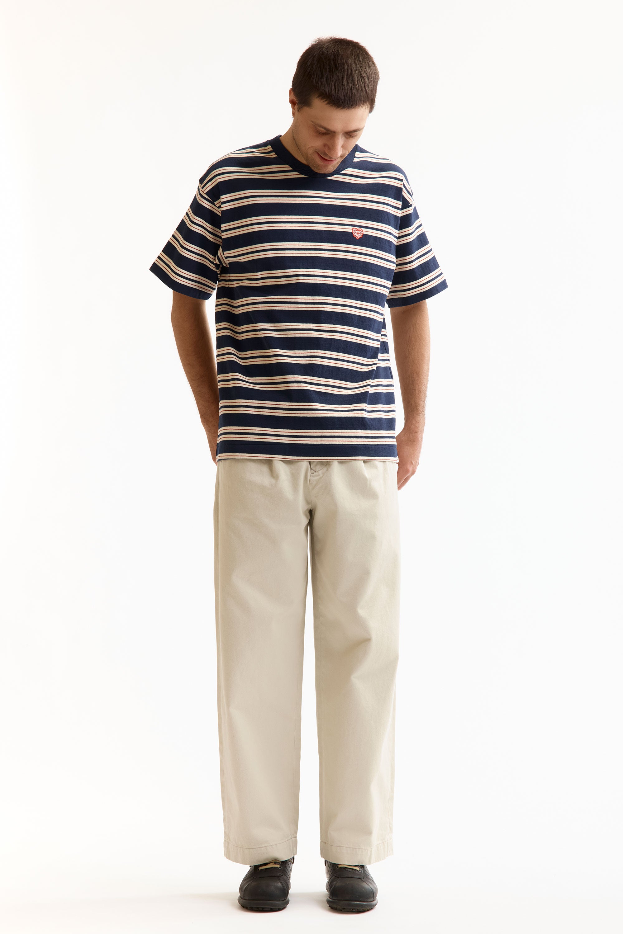 The STRIPED T-SHIRT NAVY available online with global shipping, and in PAM Stores Melbourne and Sydney.