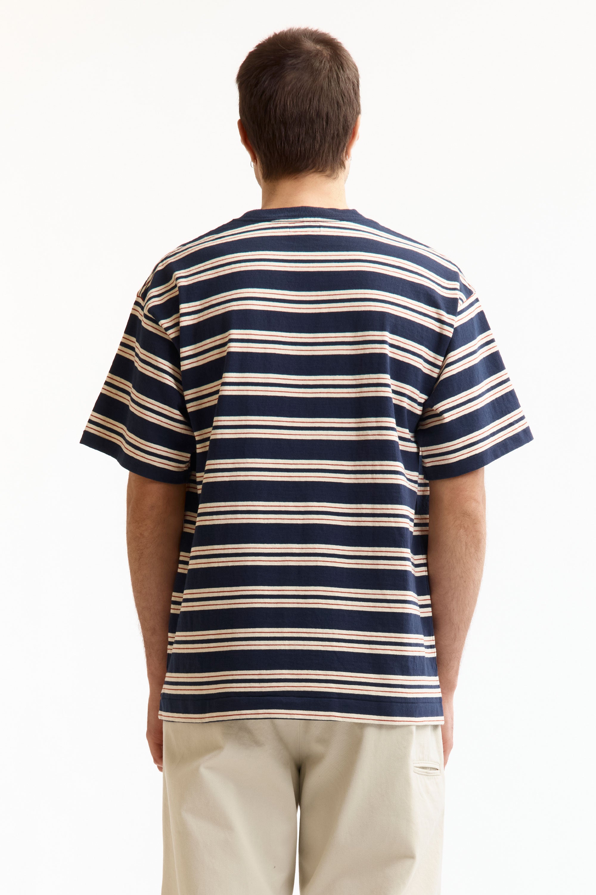 The STRIPED T-SHIRT NAVY available online with global shipping, and in PAM Stores Melbourne and Sydney.