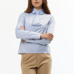 The PINSTRIPE FAUX TIE BLOUSE available online with global shipping, and in PAM Stores Melbourne and Sydney.