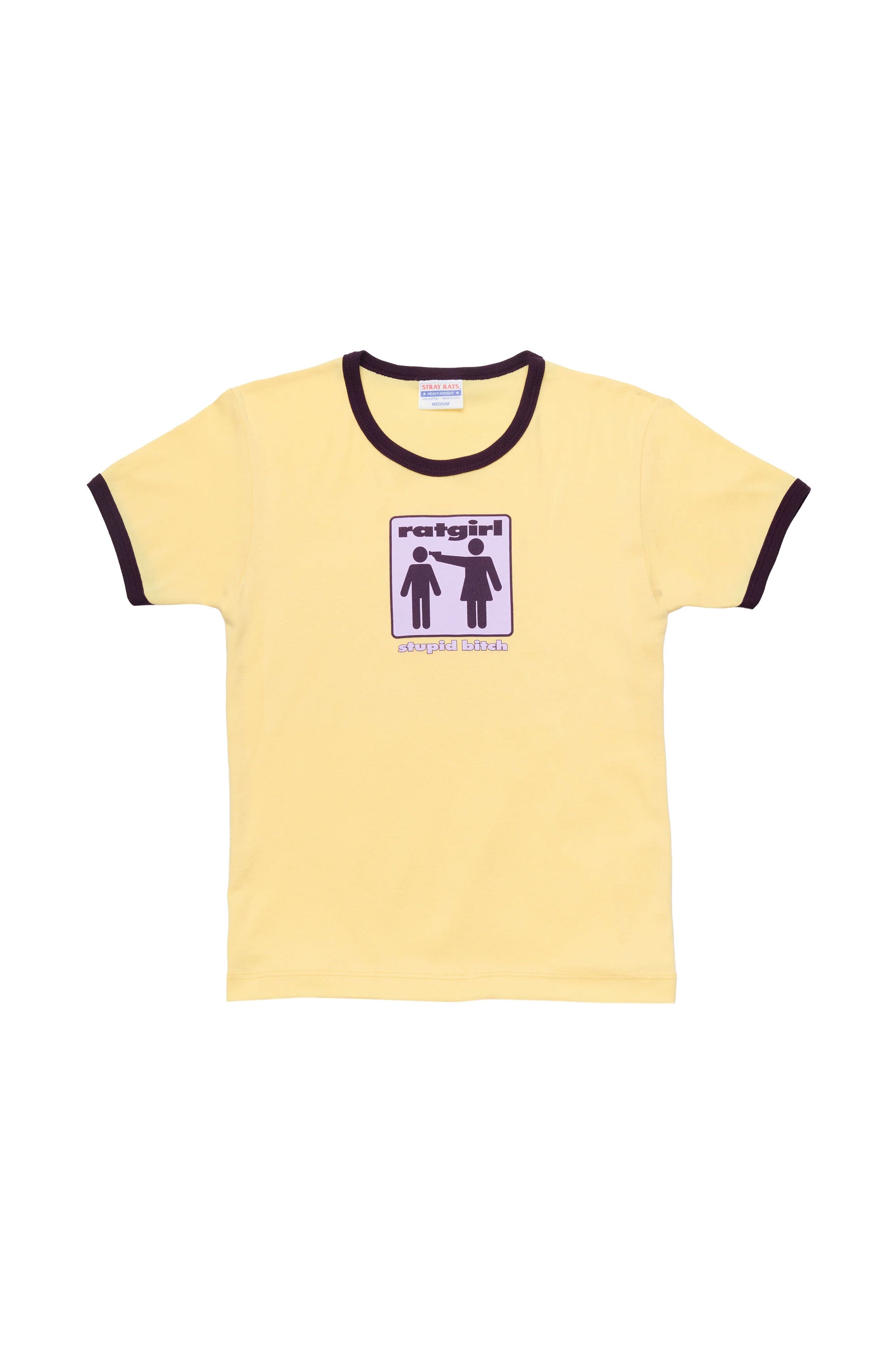 The STRAY RATS - STUPID BITCH RIBBED RINGER TEE YELLOW PLUM available online with global shipping, and in PAM Stores Melbourne and Sydney.