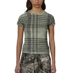 The Taba Printed Check Ribbed Baby Tee Sage Green available online with global shipping, and in PAM Stores Melbourne and Sydney.