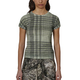 The Taba Printed Check Ribbed Baby Tee Sage Green available online with global shipping, and in PAM Stores Melbourne and Sydney.
