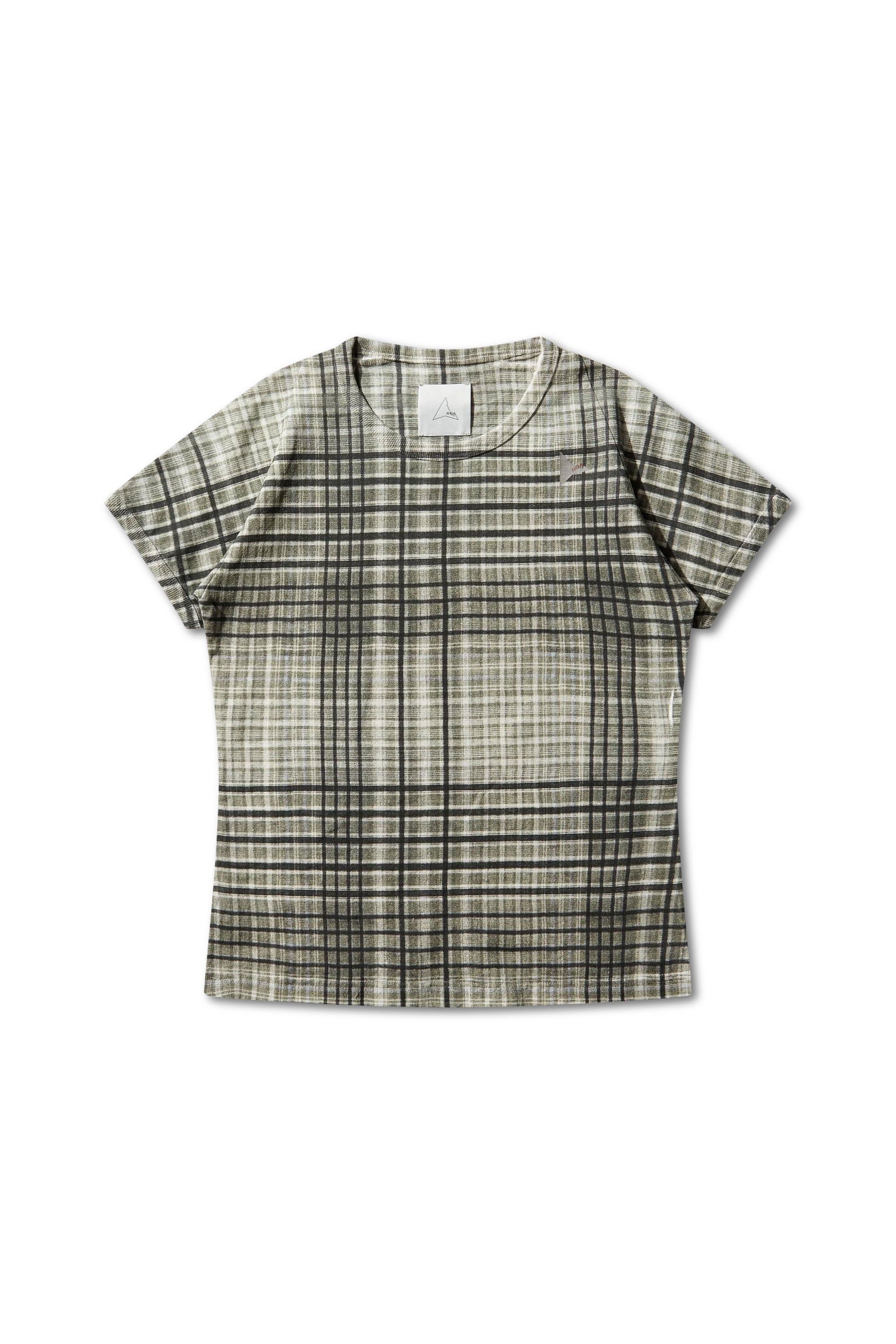 The Taba Printed Check Ribbed Baby Tee Sage Green available online with global shipping, and in PAM Stores Melbourne and Sydney.