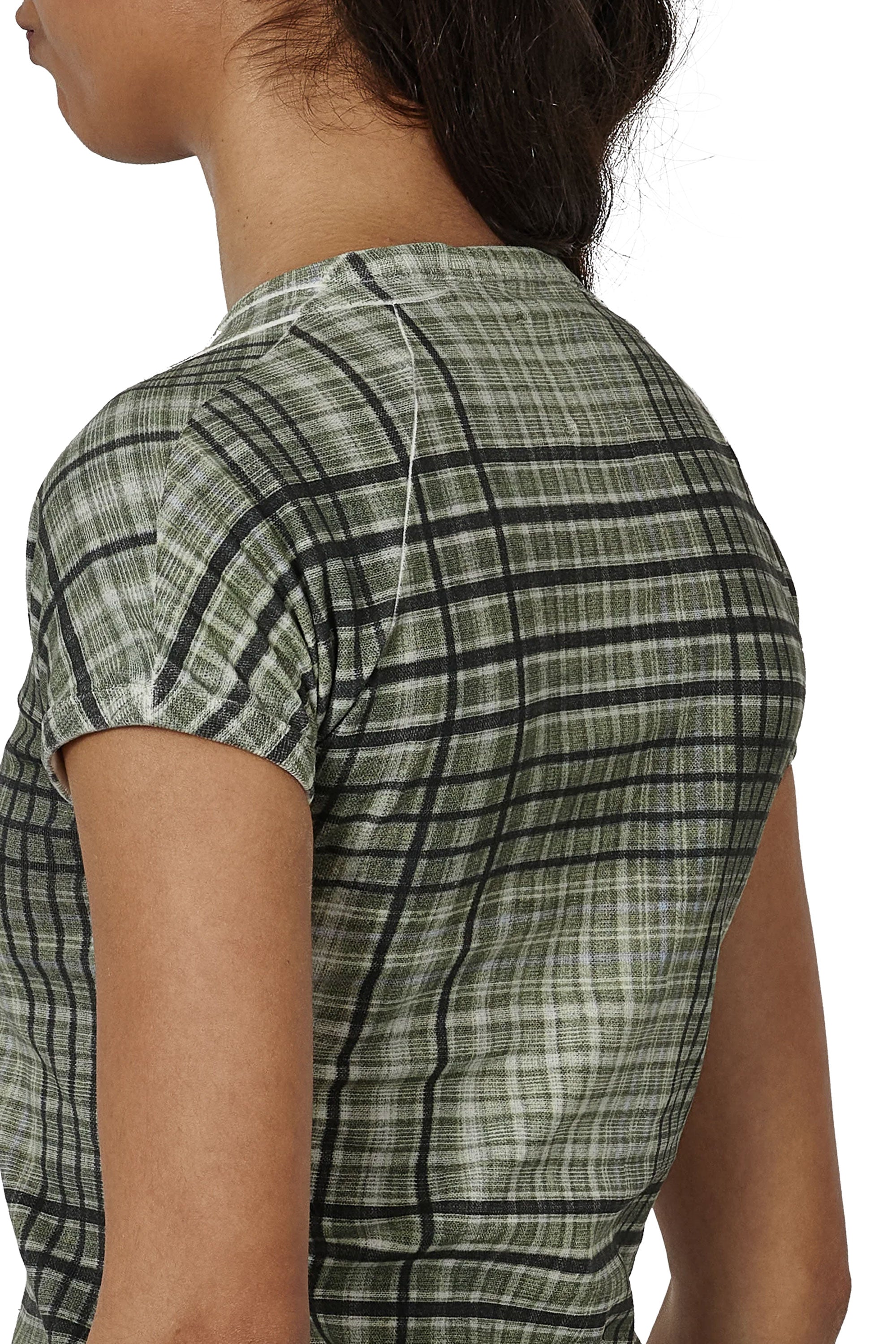 The Taba Printed Check Ribbed Baby Tee Sage Green available online with global shipping, and in PAM Stores Melbourne and Sydney.