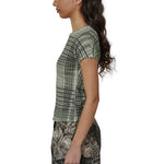 The Taba Printed Check Ribbed Baby Tee Sage Green available online with global shipping, and in PAM Stores Melbourne and Sydney.