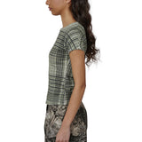 The Taba Printed Check Ribbed Baby Tee Sage Green available online with global shipping, and in PAM Stores Melbourne and Sydney.