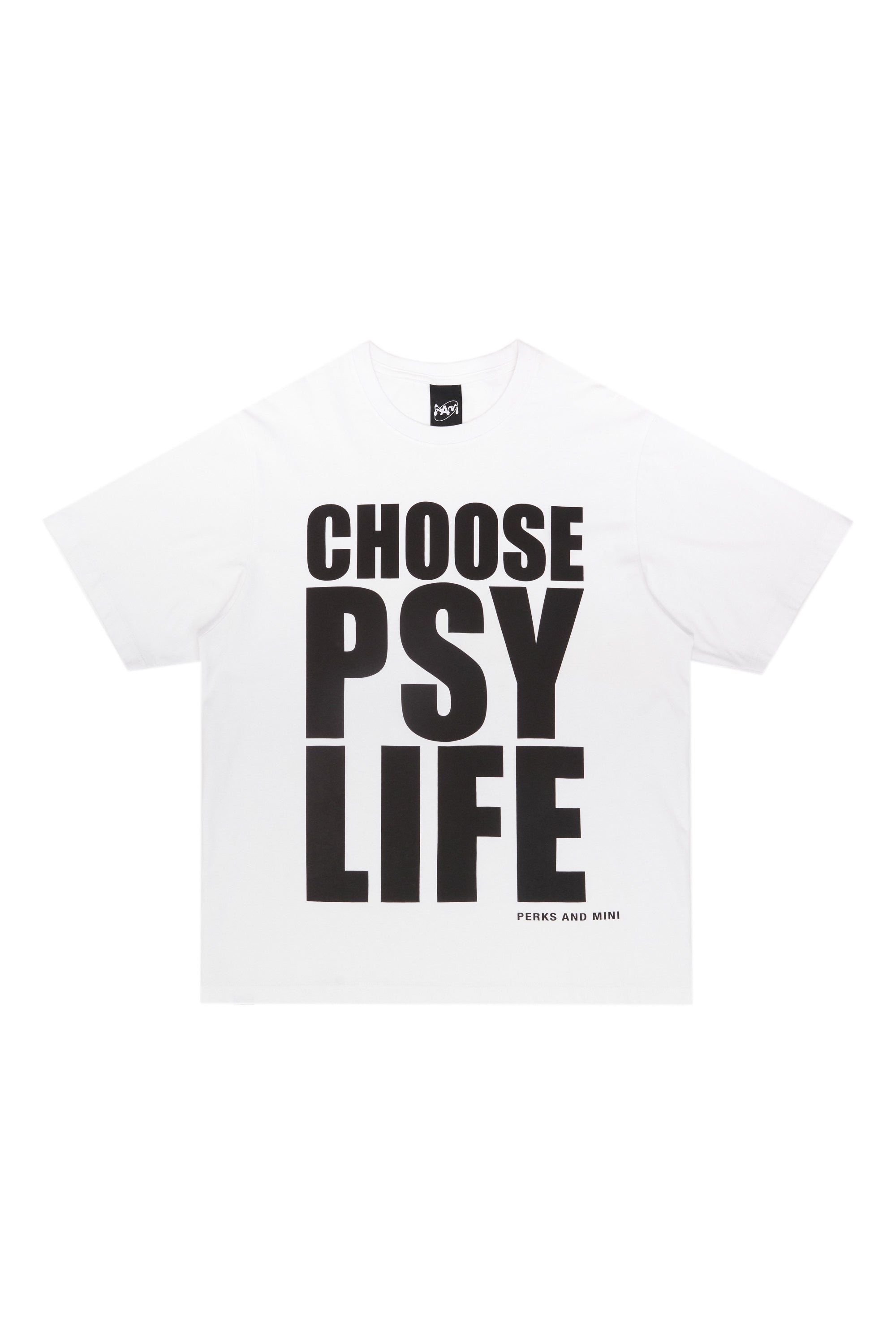 The SS TEE - CHOOSE PSY LIFE available online with global shipping, and in PAM Stores Melbourne and Sydney.