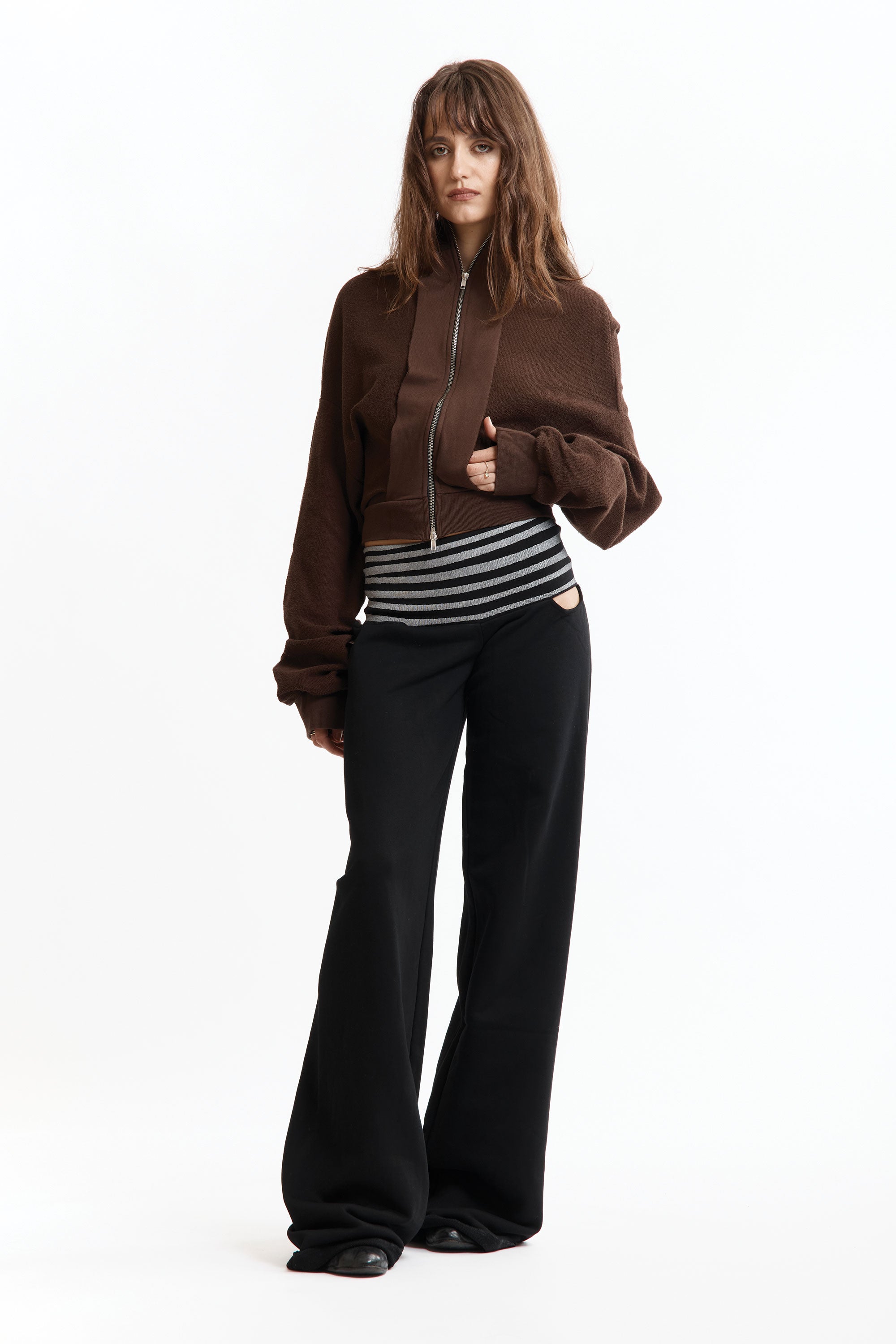 The UPSIDE DOWN ZIP SWEAT BROWN available online with global shipping, and in PAM Stores Melbourne and Sydney.