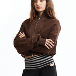 The UPSIDE DOWN ZIP SWEAT BROWN available online with global shipping, and in PAM Stores Melbourne and Sydney.