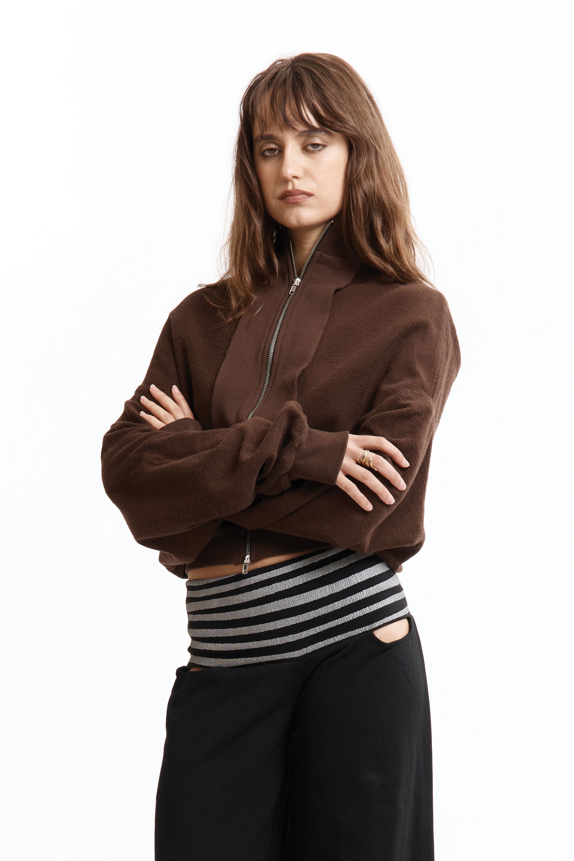 The UPSIDE DOWN ZIP SWEAT BROWN available online with global shipping, and in PAM Stores Melbourne and Sydney.