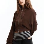 The UPSIDE DOWN ZIP SWEAT BROWN available online with global shipping, and in PAM Stores Melbourne and Sydney.