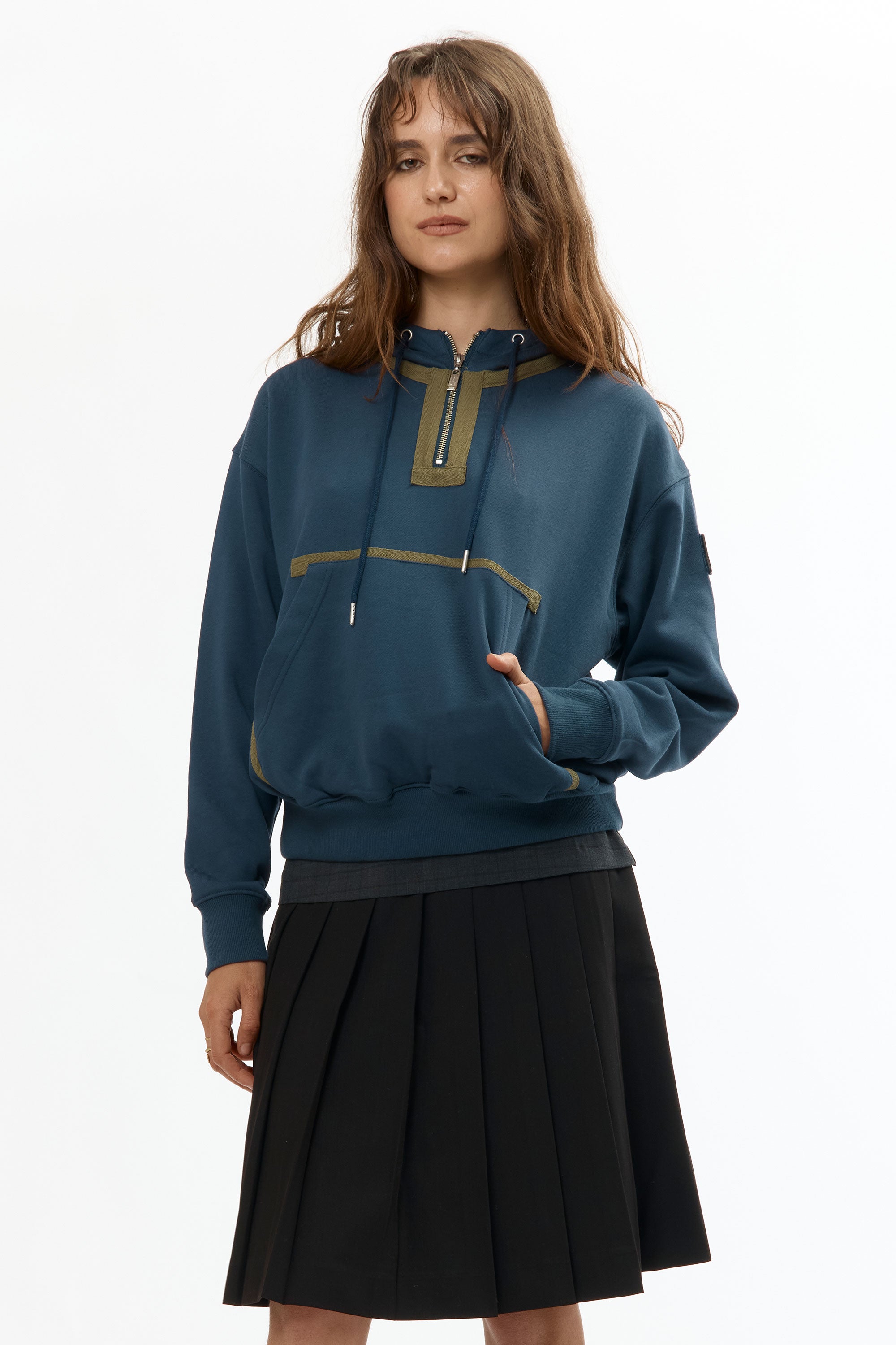The VISOR QUARTER ZIP HOODIE NAVY available online with global shipping, and in PAM Stores Melbourne and Sydney.