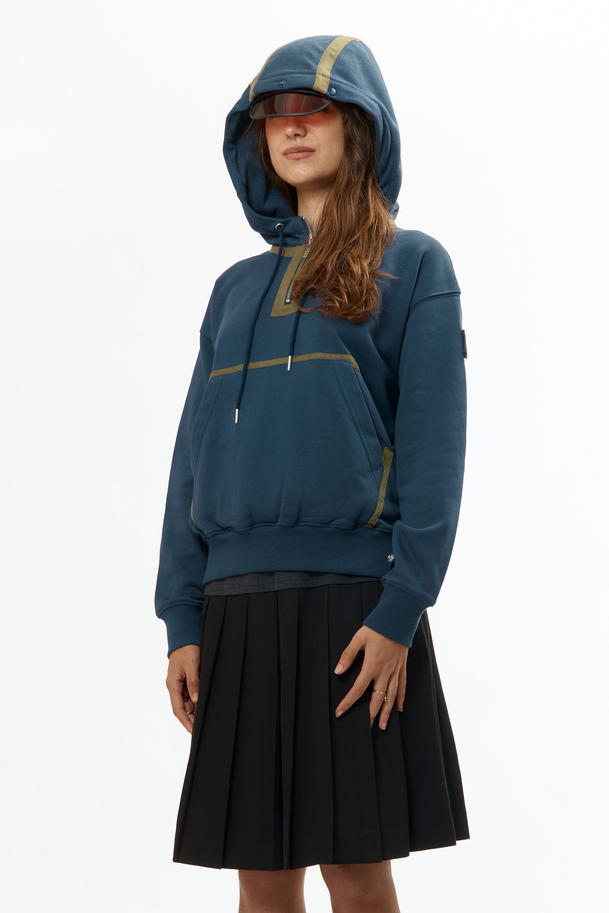 The VISOR QUARTER ZIP HOODIE NAVY available online with global shipping, and in PAM Stores Melbourne and Sydney.