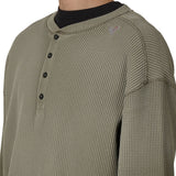 The ROA Bee Sun Faded Organic Waffle Serafino Long Sleeve Grey Green available online with global shipping, and in PAM Stores Melbourne and Sydney.
