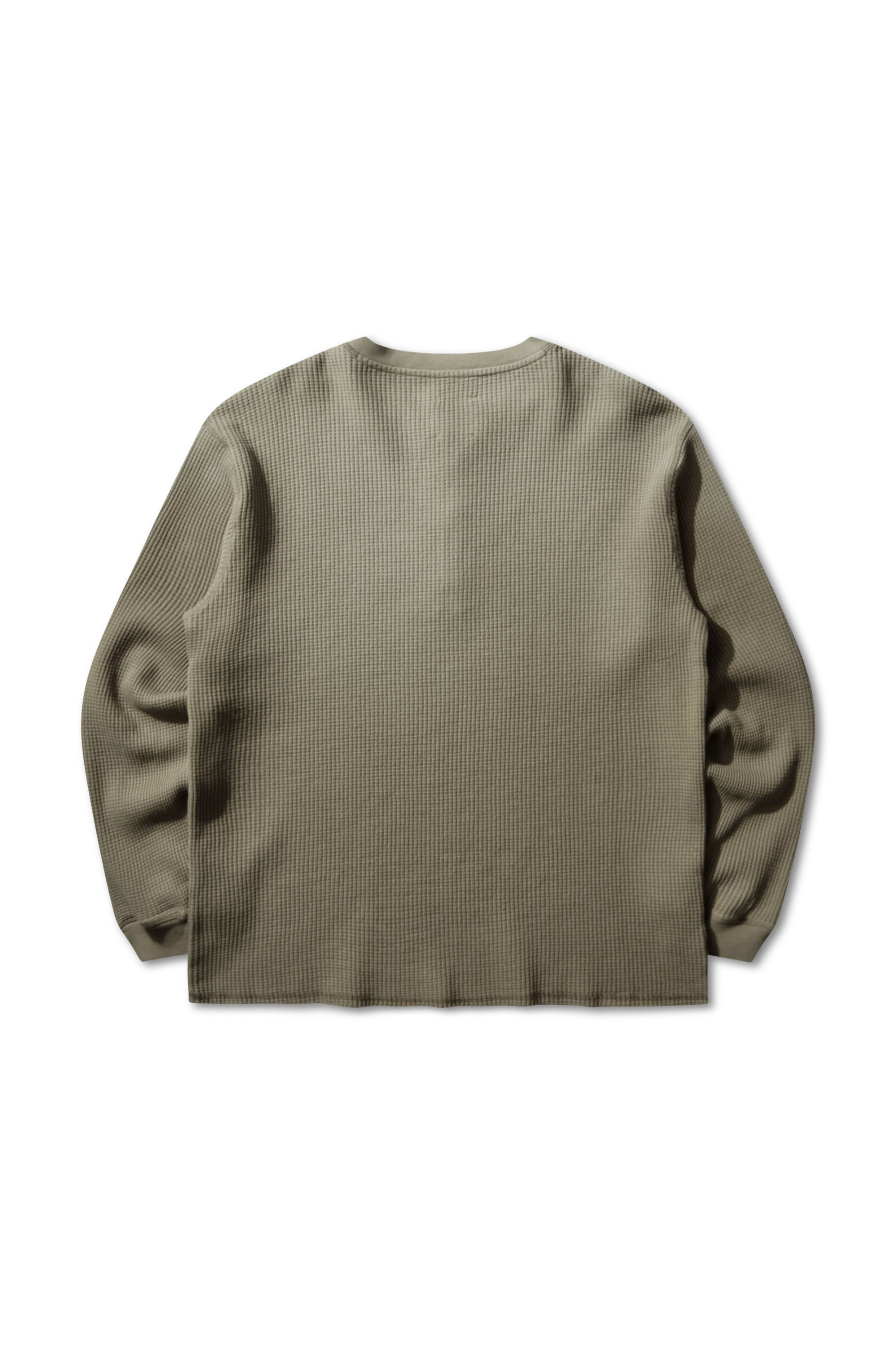 The ROA Bee Sun Faded Organic Waffle Serafino Long Sleeve Grey Green available online with global shipping, and in PAM Stores Melbourne and Sydney.