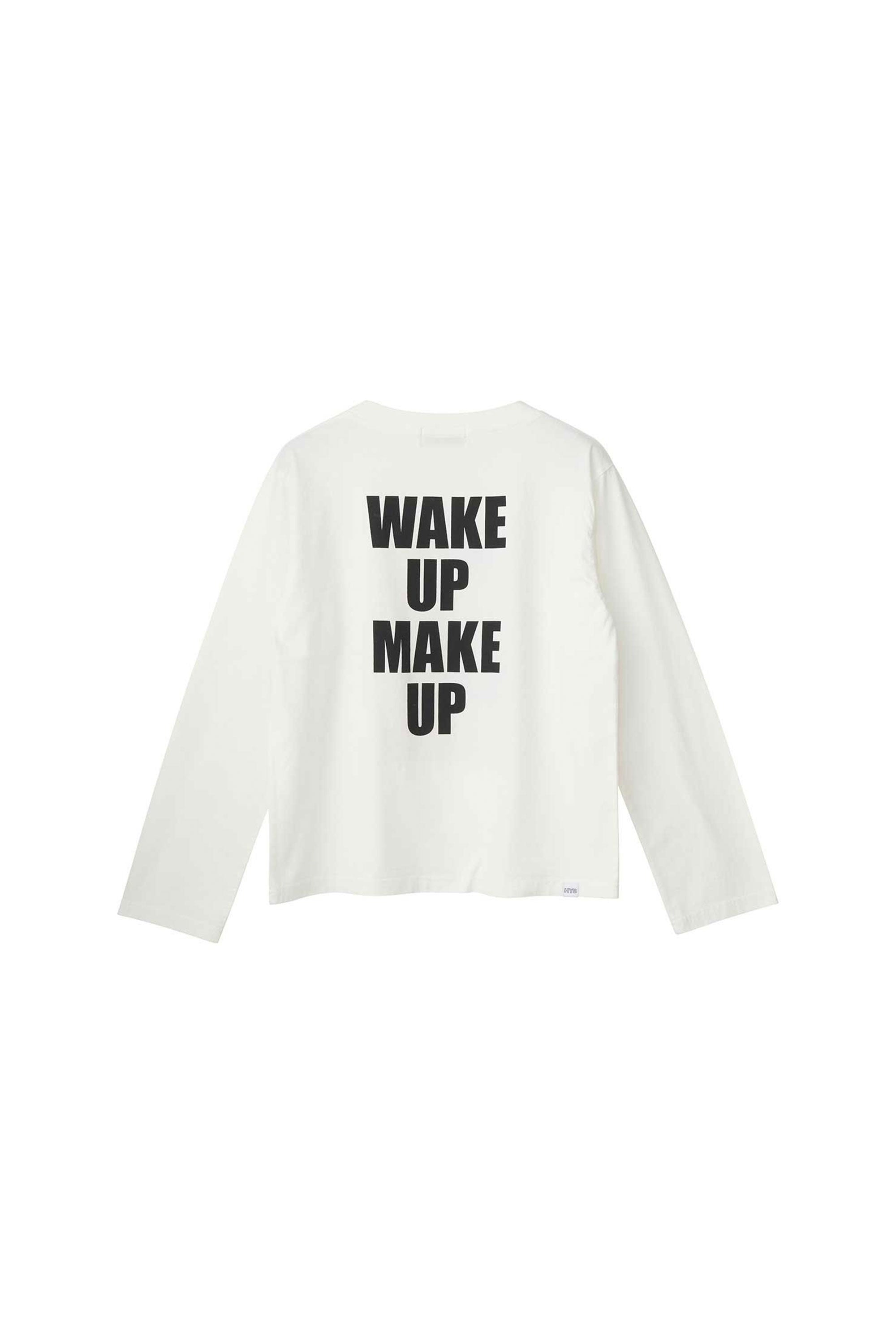 The WAKE UP MAKE UP T-shirt White available online with global shipping, and in PAM Stores Melbourne and Sydney.
