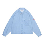The WASHED DENIM SHORT SHIRT JACKET available online with global shipping, and in PAM Stores Melbourne and Sydney.