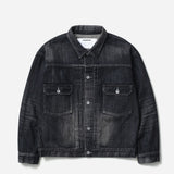 The SS26 WASHED DENIM TYPE-2 JACKET BLACK available online with global shipping, and in PAM Stores Melbourne and Sydney.