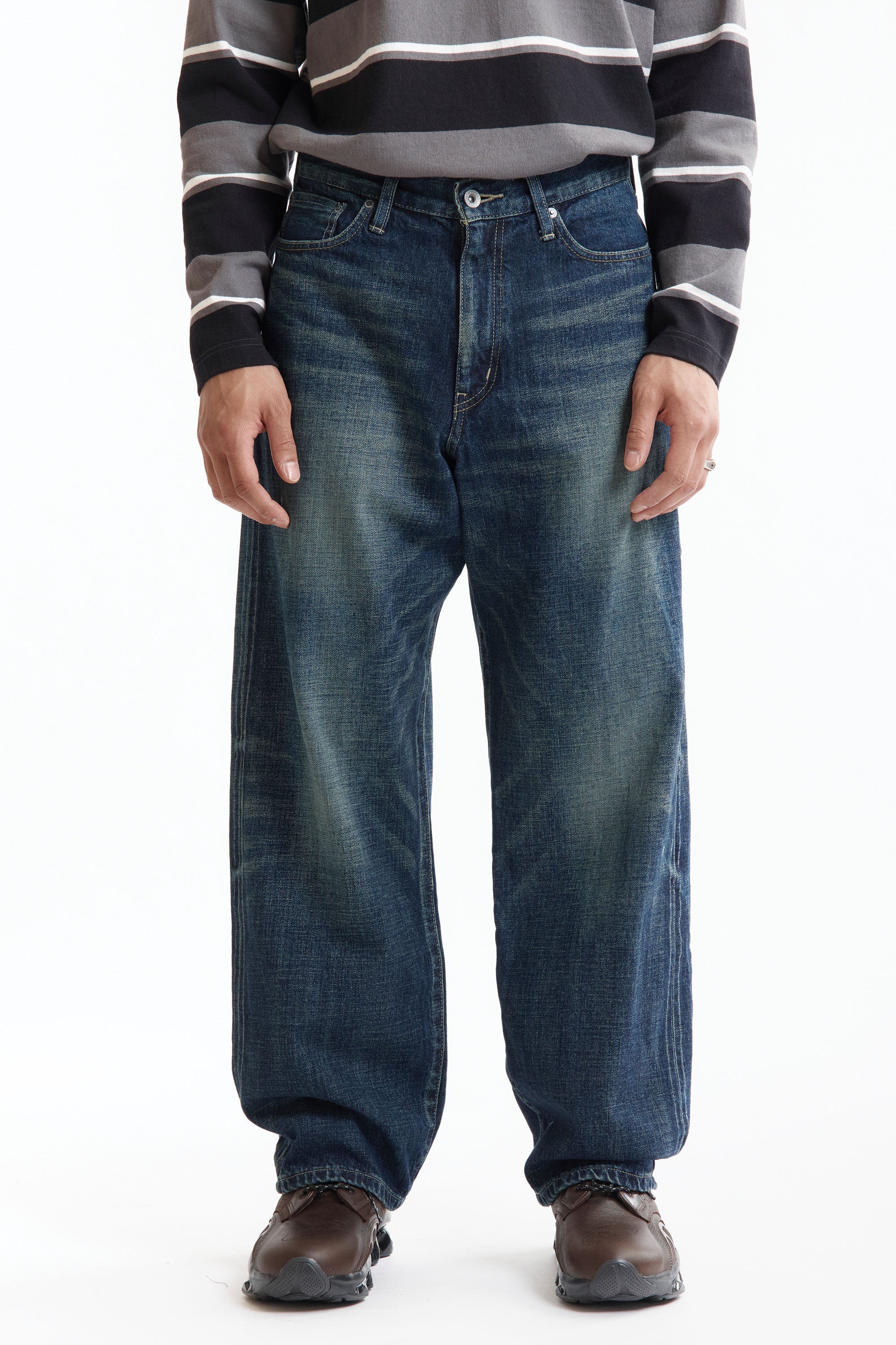 The SS26 WASHED DENIM DP WIDE PANTS INDIGO available online with global shipping, and in PAM Stores Melbourne and Sydney.