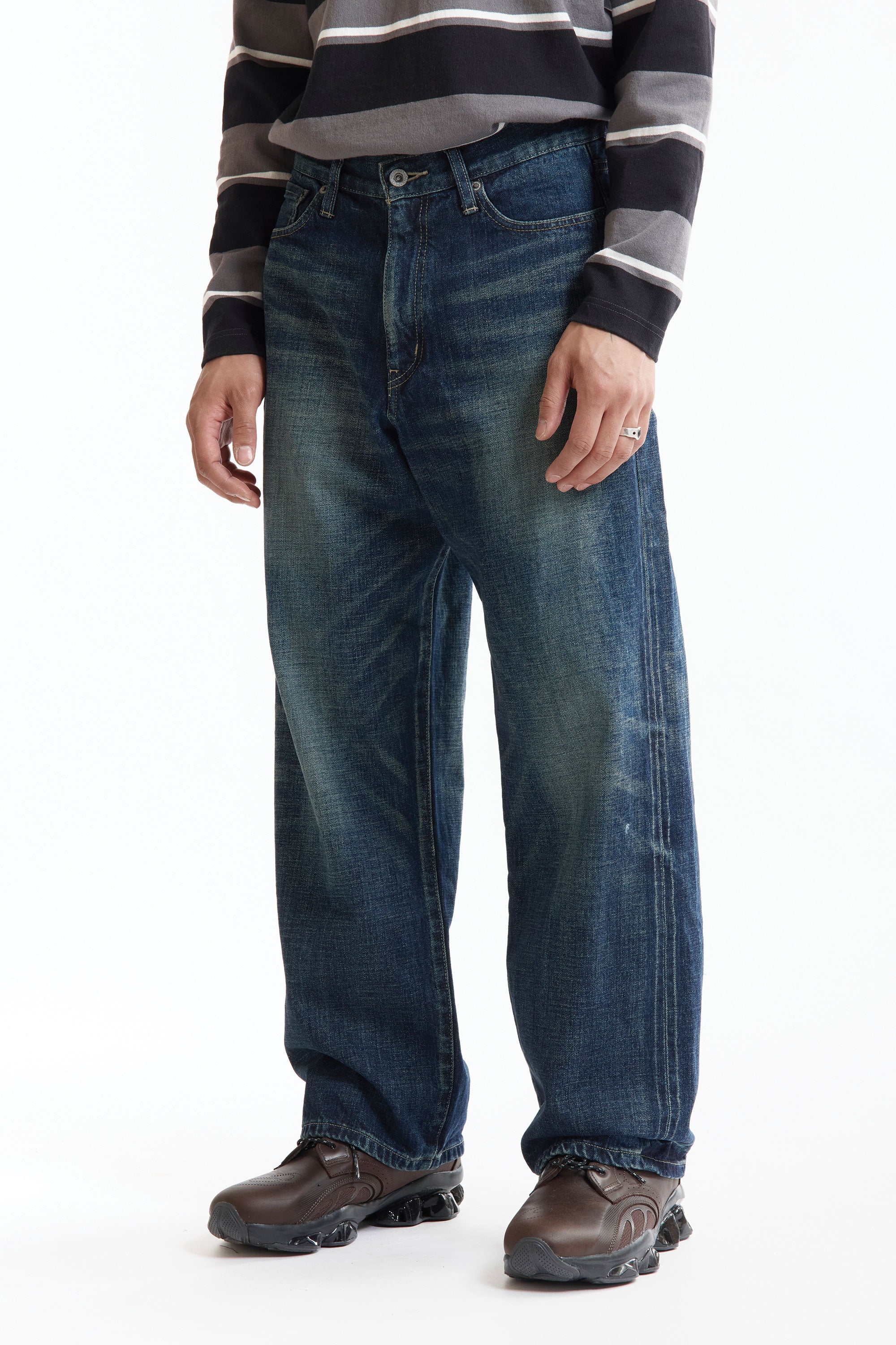 The SS26 WASHED DENIM DP WIDE PANTS INDIGO available online with global shipping, and in PAM Stores Melbourne and Sydney.