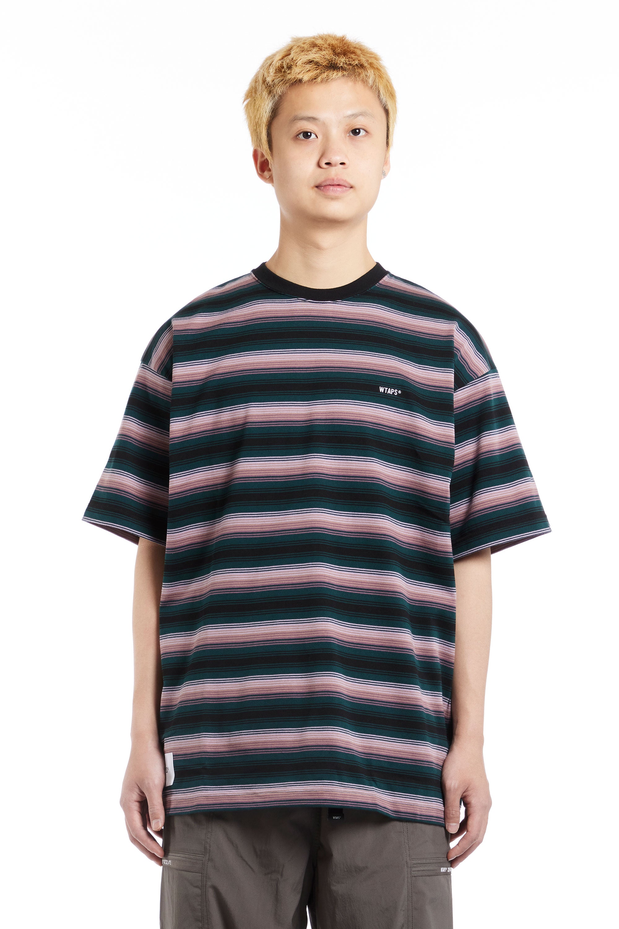 The WTAPS - STRIPED EMB TEE CUT & SEW 26 SS24  available online with global shipping, and in PAM Stores Melbourne and Sydney.