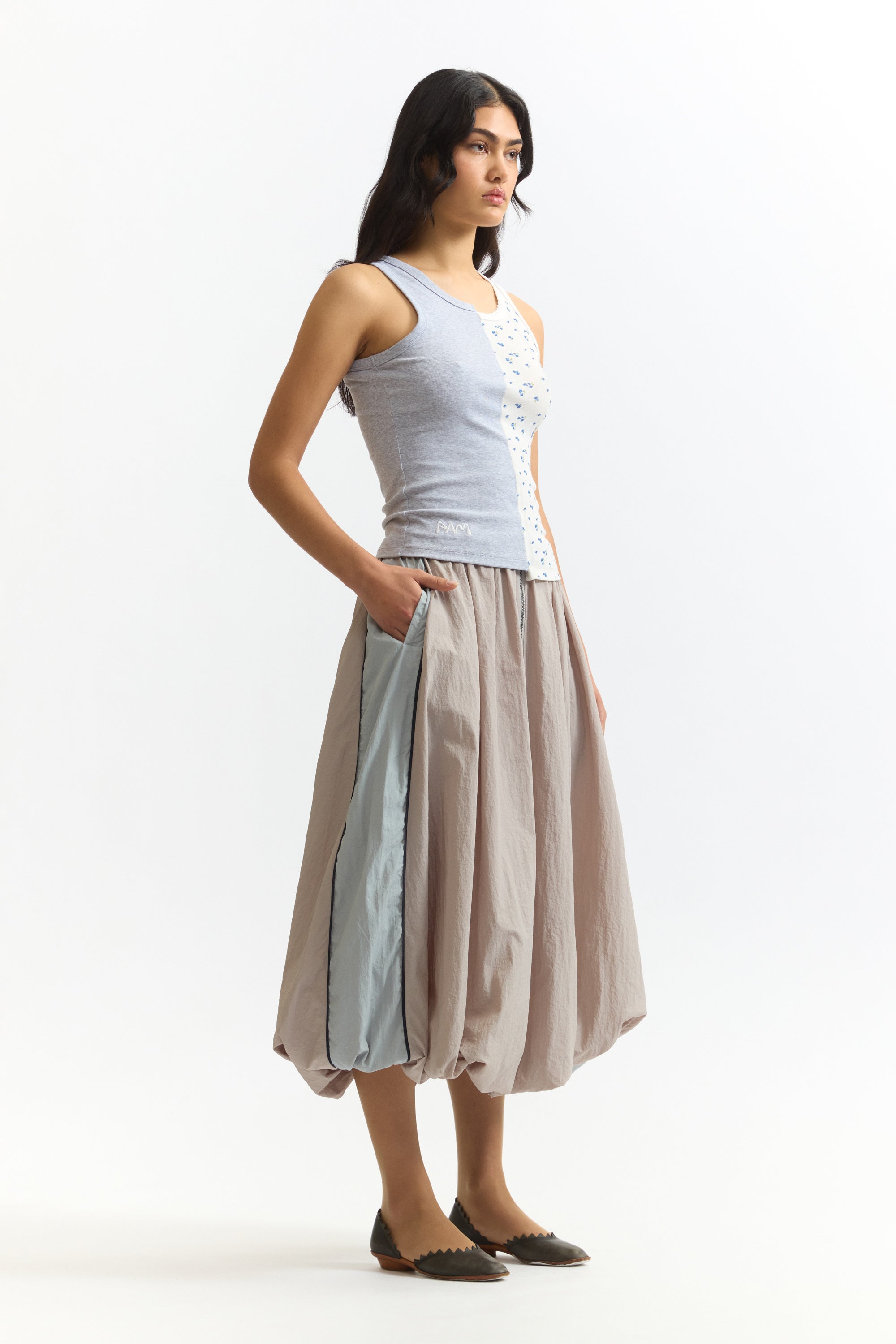 The SMOKE AND MIRRORS SPLIT RACER TANK available online with global shipping, and in PAM Stores Melbourne and Sydney.