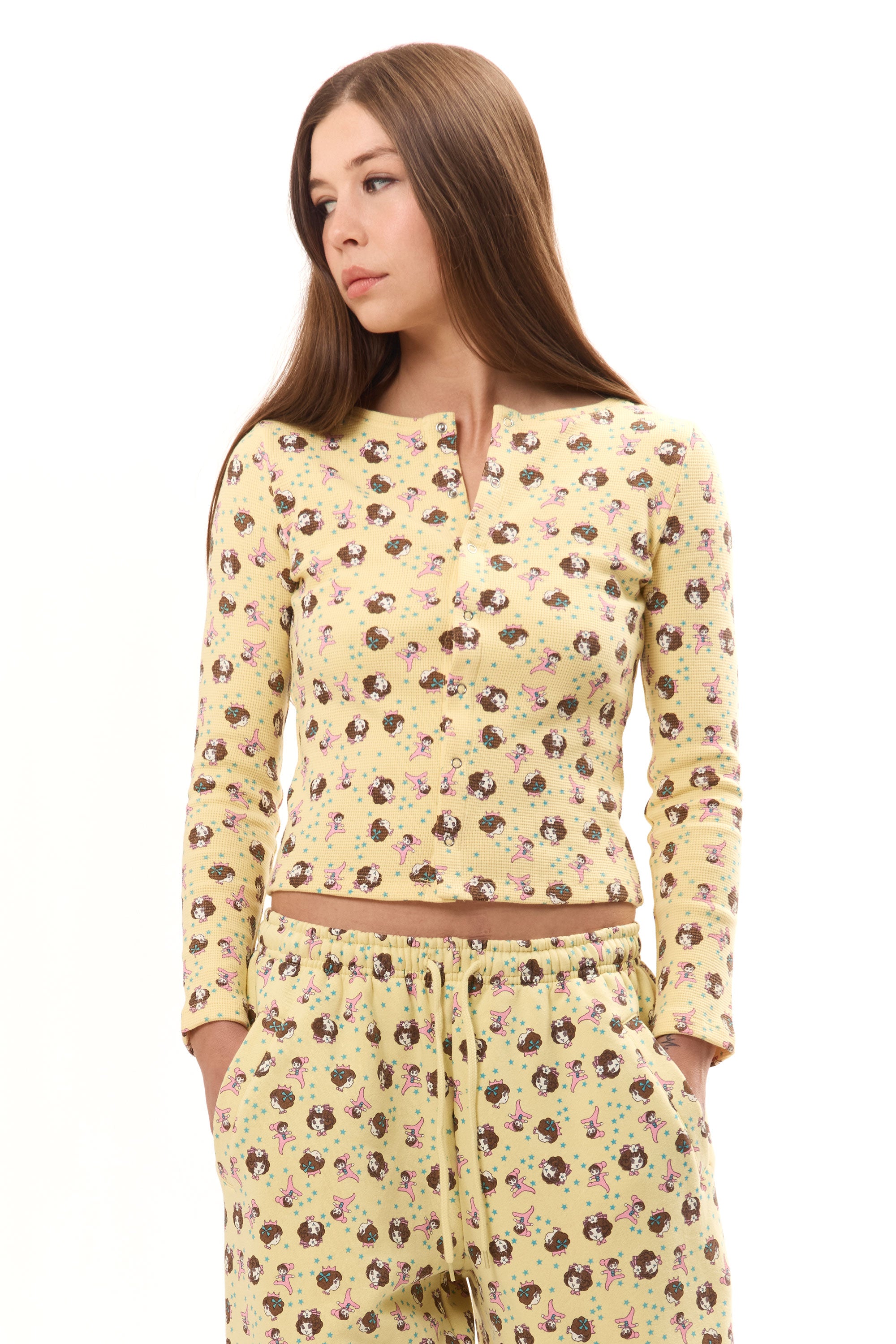 The GIRL BABY YELLOW THERMAL TOP available online with global shipping, and in PAM Stores Melbourne and Sydney.